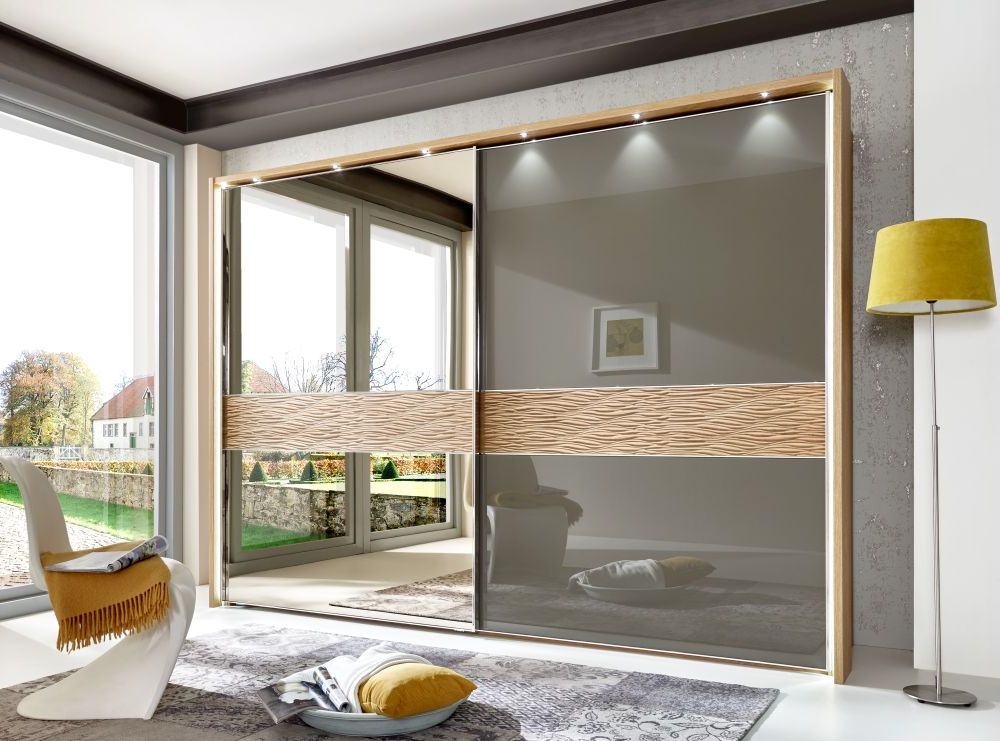 Wega Sliding Wardrobe - 2 Door Mirror - Oak and Havana Glass - LH