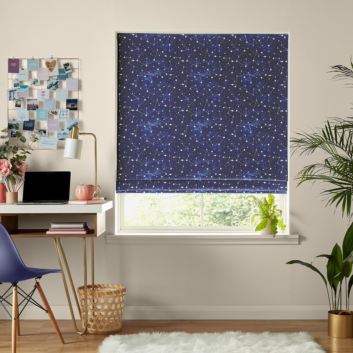 Star Roman Blind - Print Blue