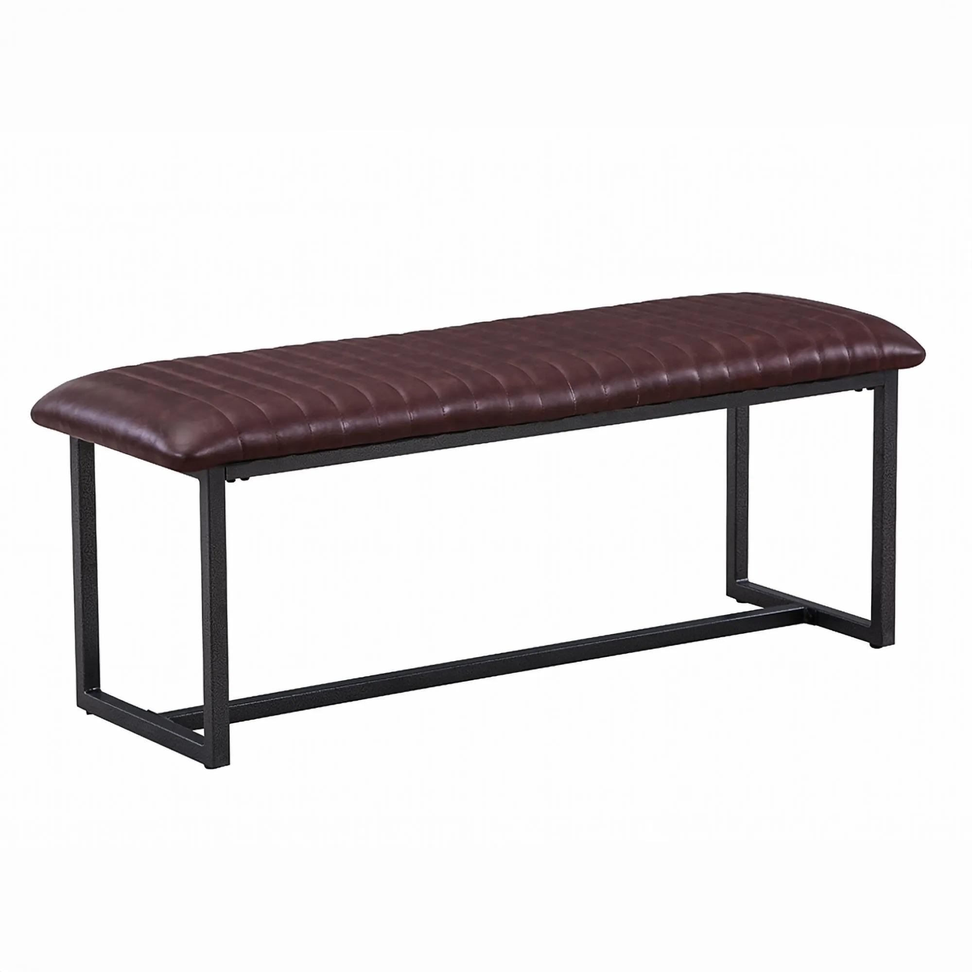 Vintage Dining Bench - Brown Faux Leather