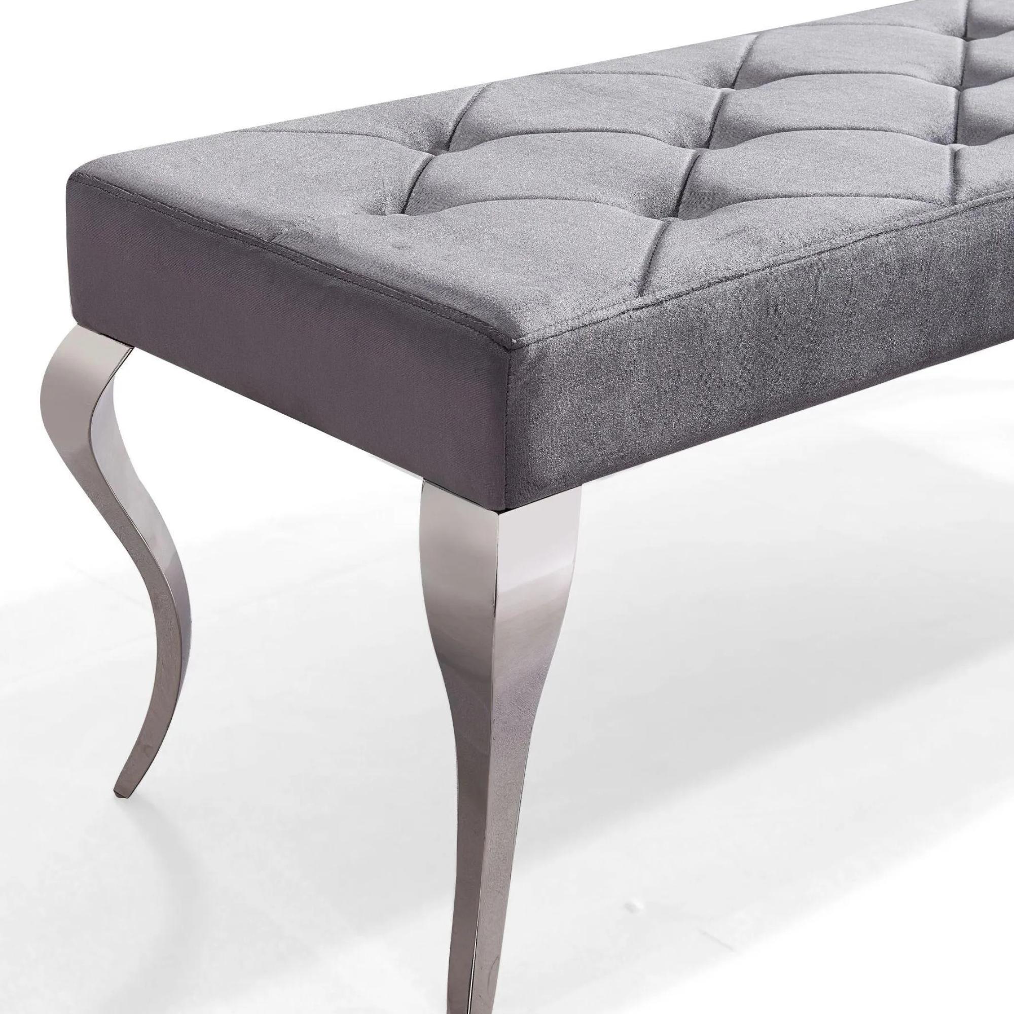 Louis Dining Bench - 170cm - Grey Velvet Fabric