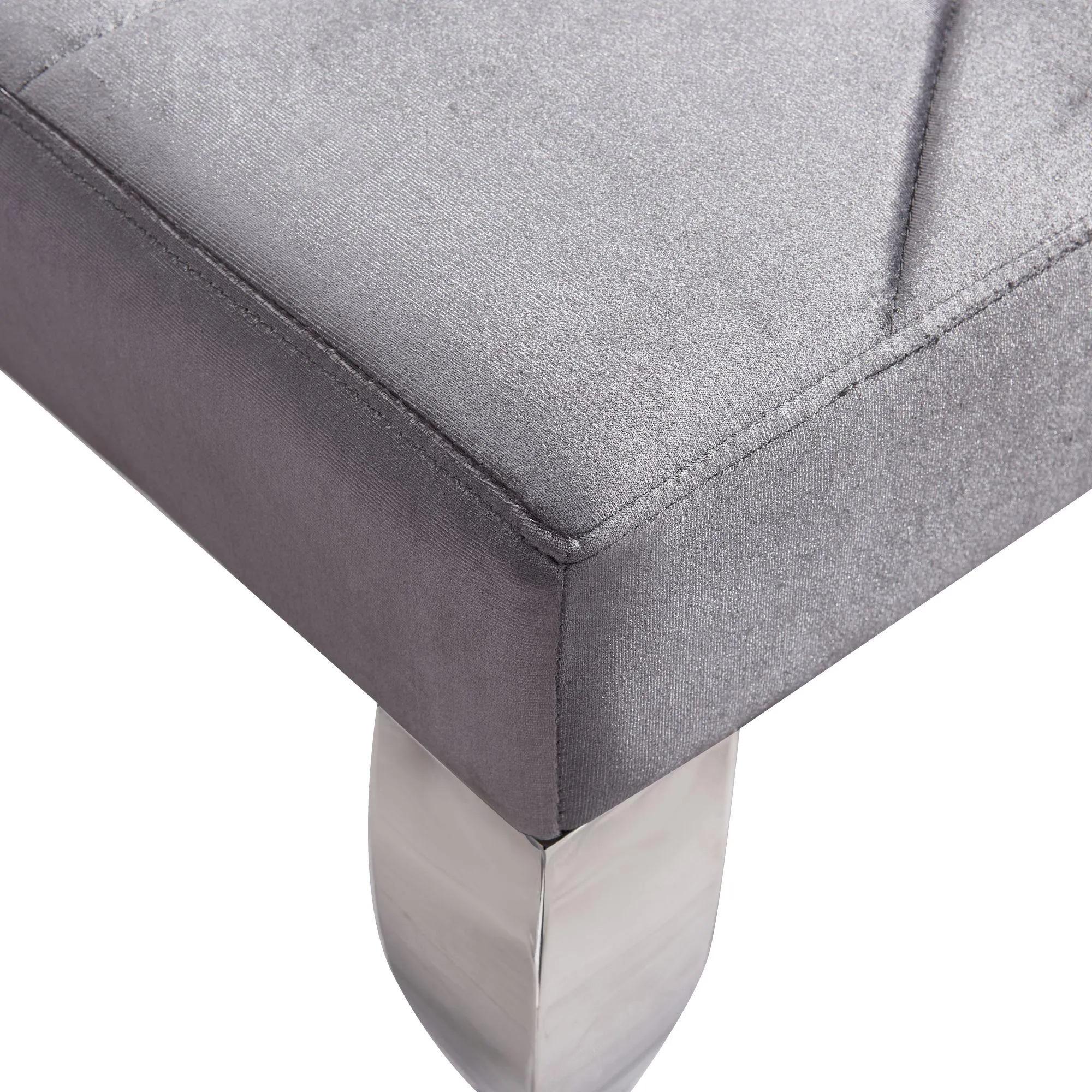 Louis Dining Bench - 170cm - Grey Velvet Fabric