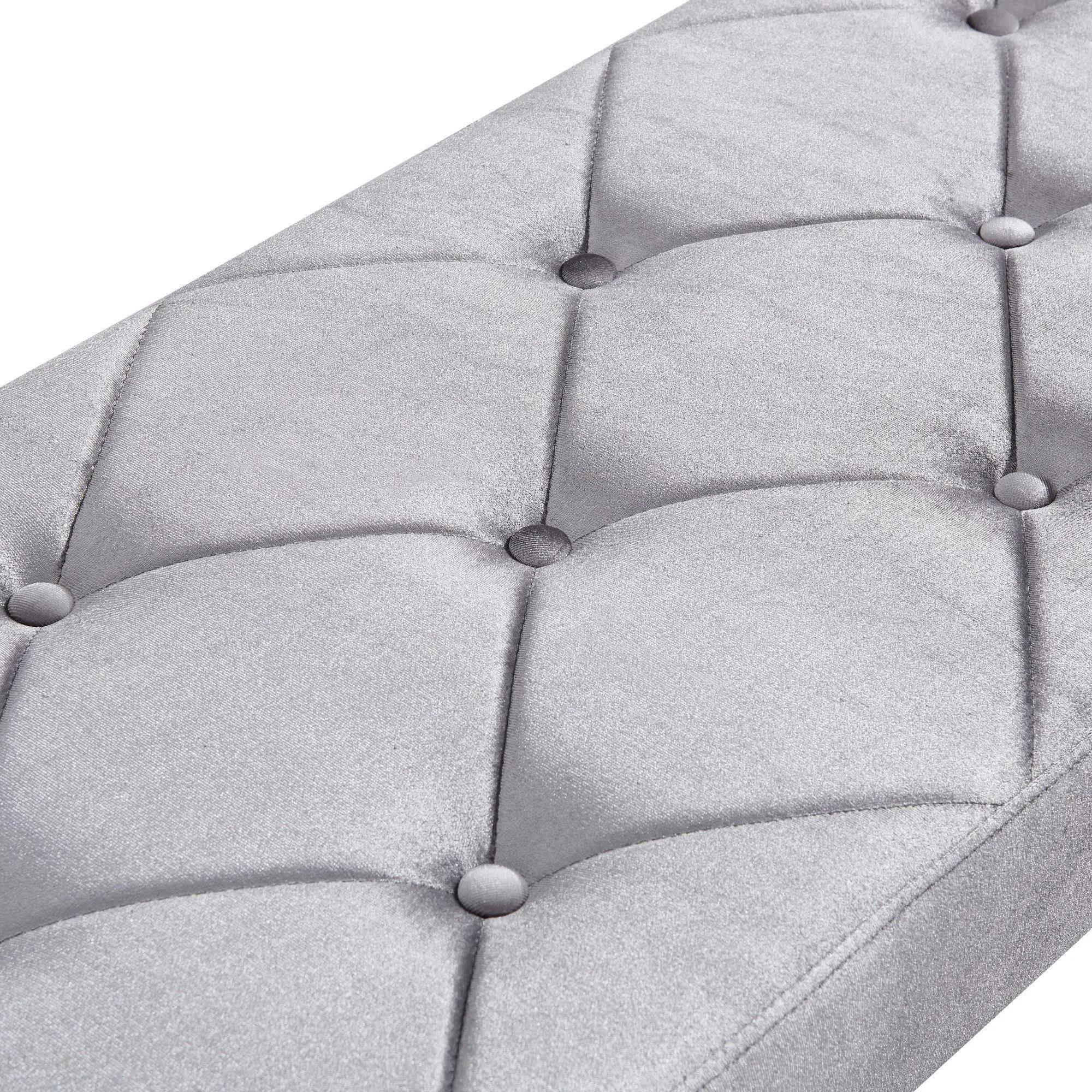 Louis Dining Bench - 170cm - Grey Velvet Fabric