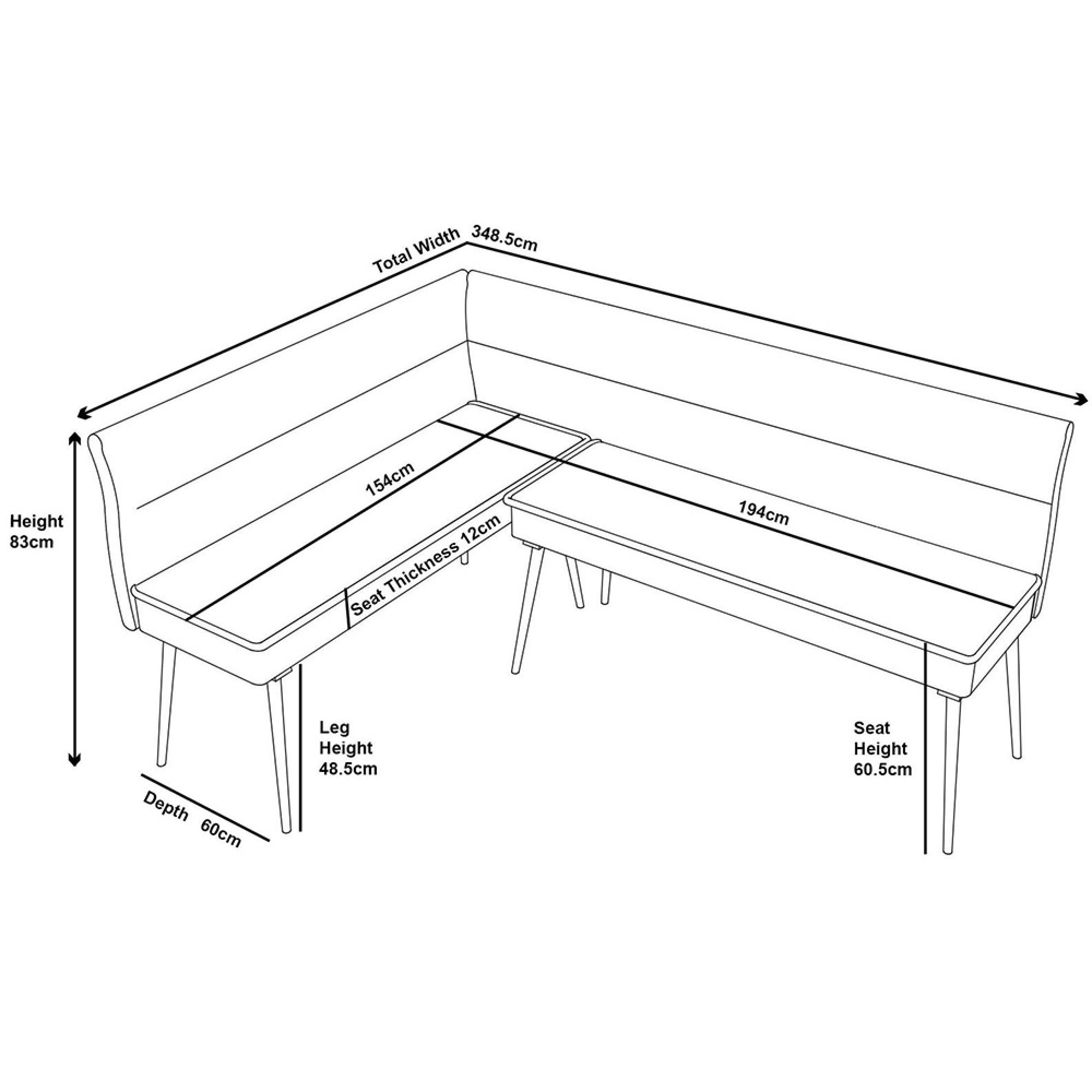 Monza Corner Dining Bench - Grey Fabric - LHF