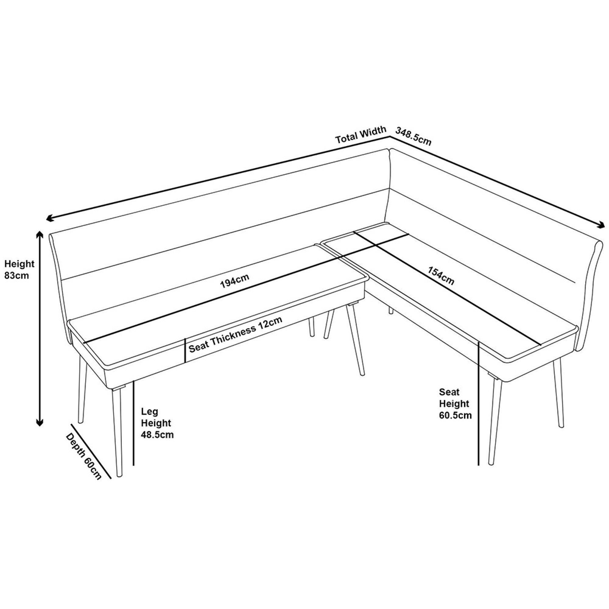 Monza Corner Dining Bench - Grey Fabric - RHF