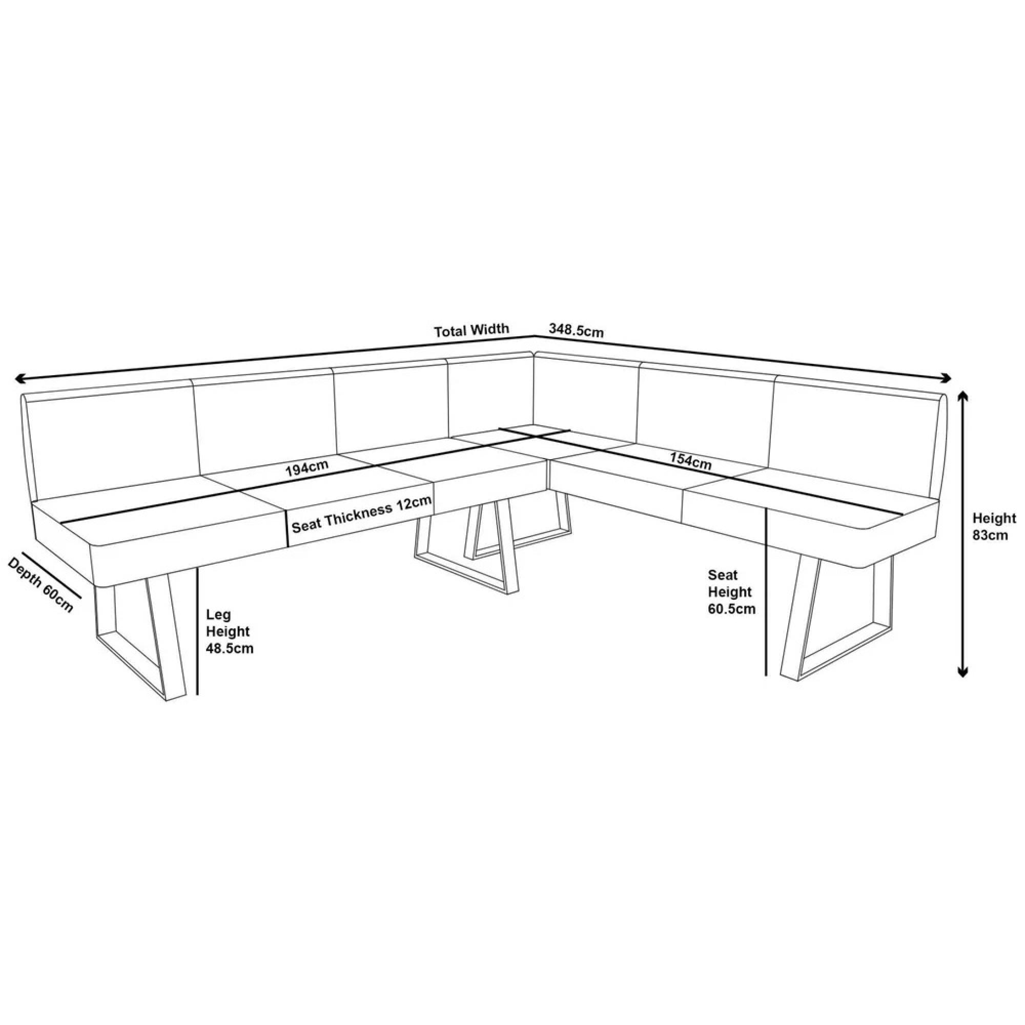 Bronx Corner Dining Bench - Dark Grey Fabric - RHF