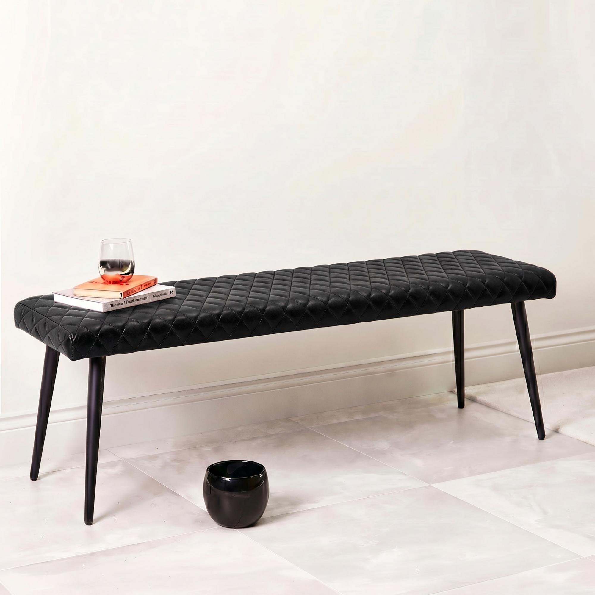 Austin Bench - Black - Real Leather