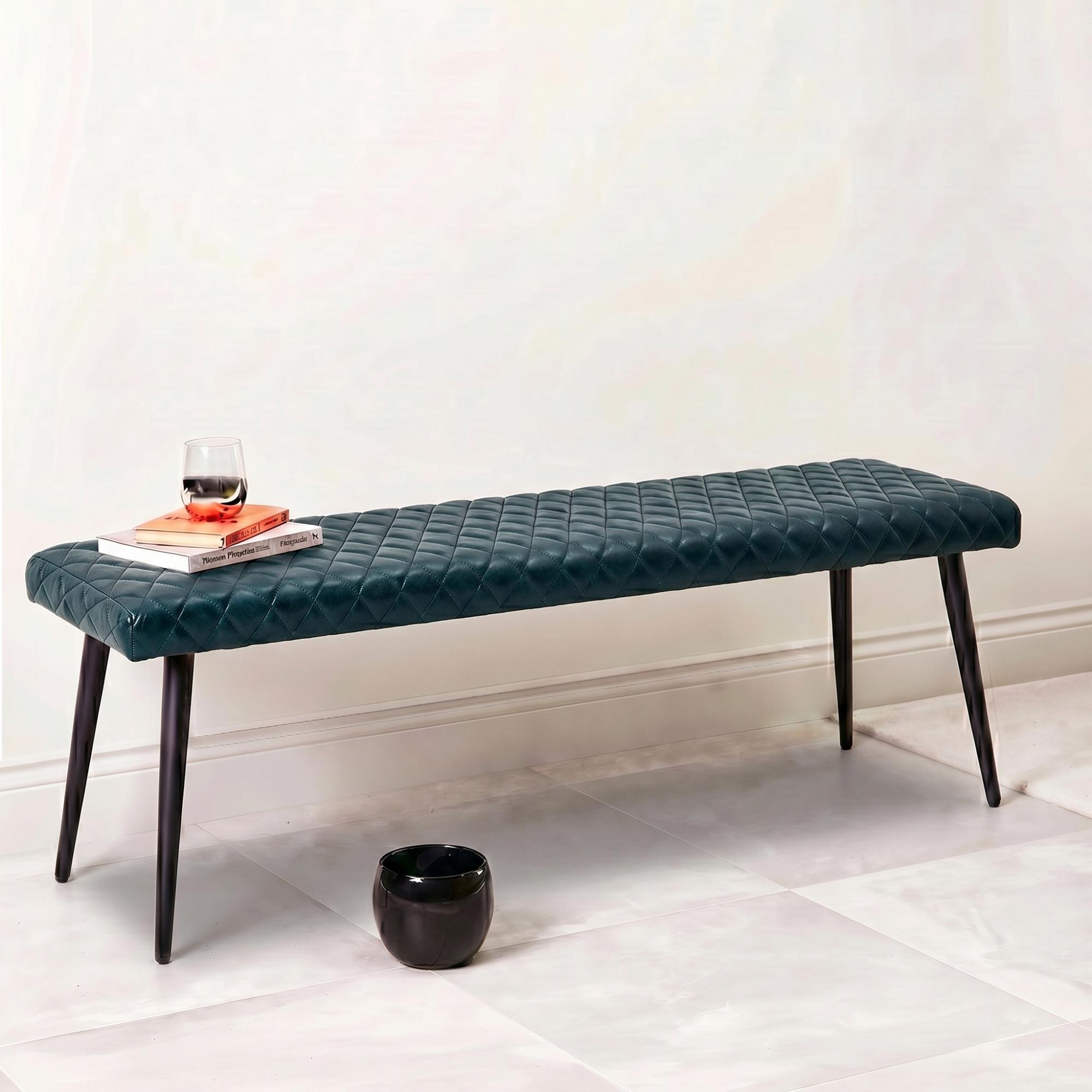 Austin Bench - Blue - Real Leather
