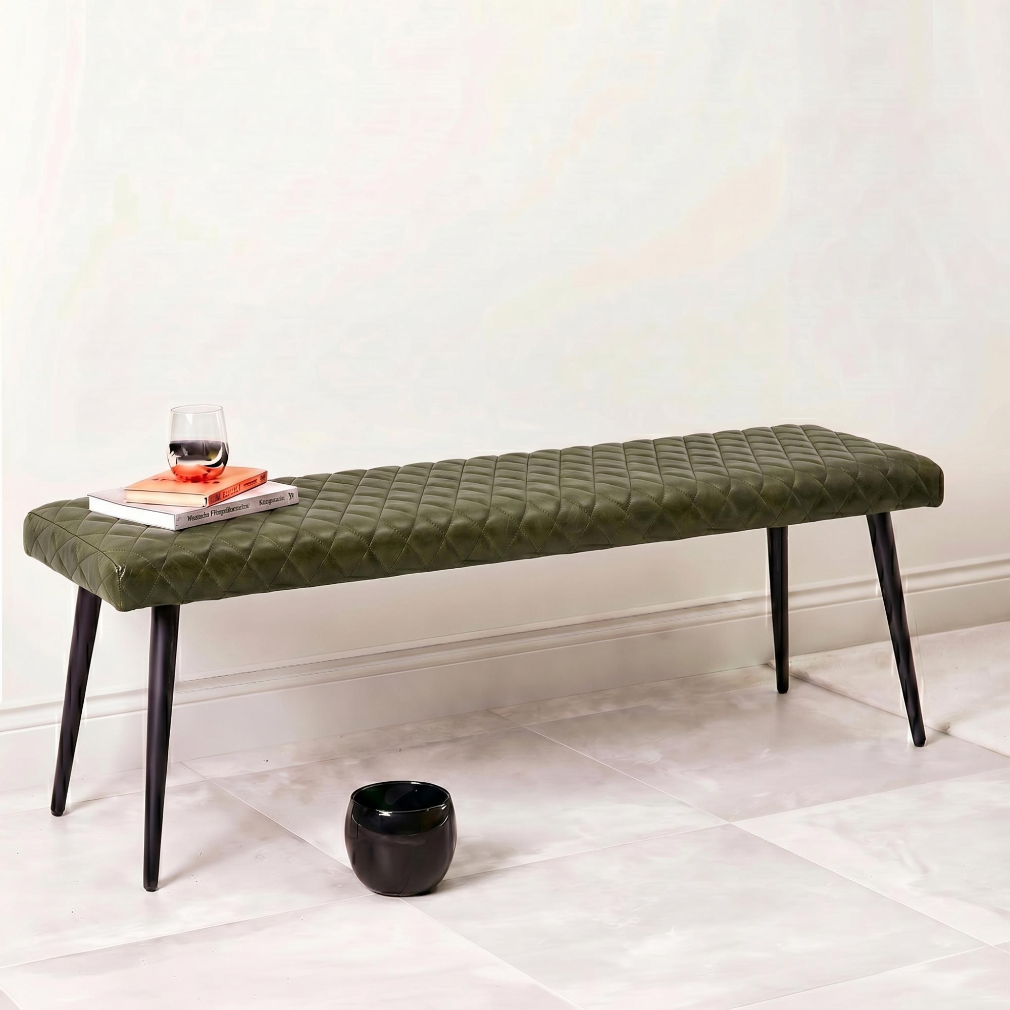 Austin Bench - Green - Real Leather