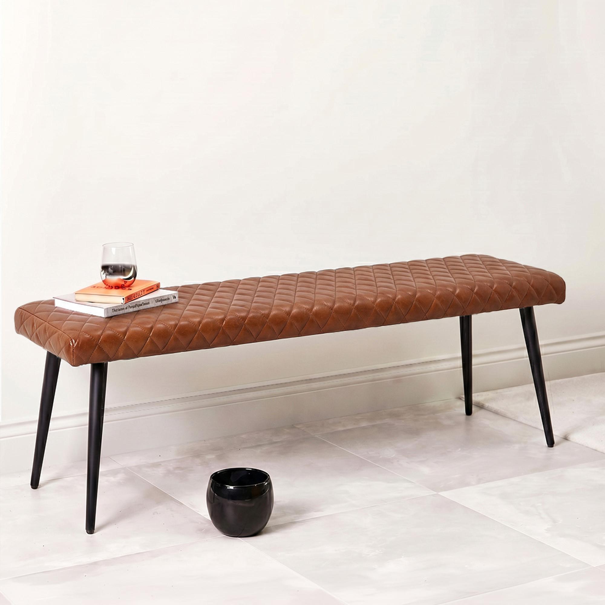 Austin Bench - Tan Brown - Real Leather