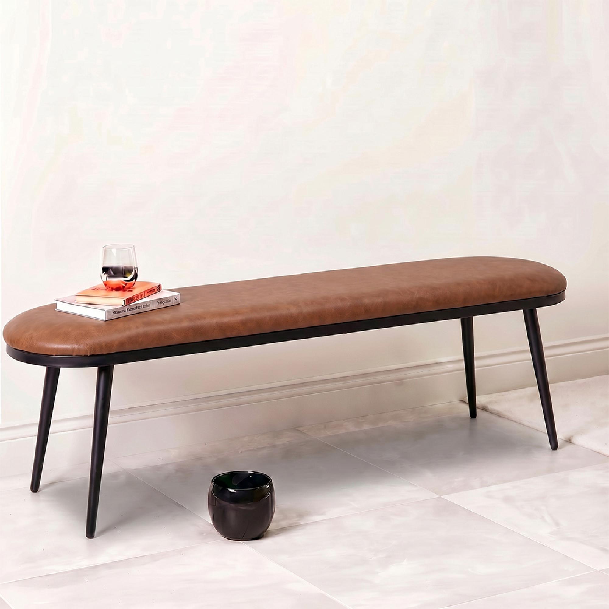 Ace Dining Bench - Tan Brown Fabric