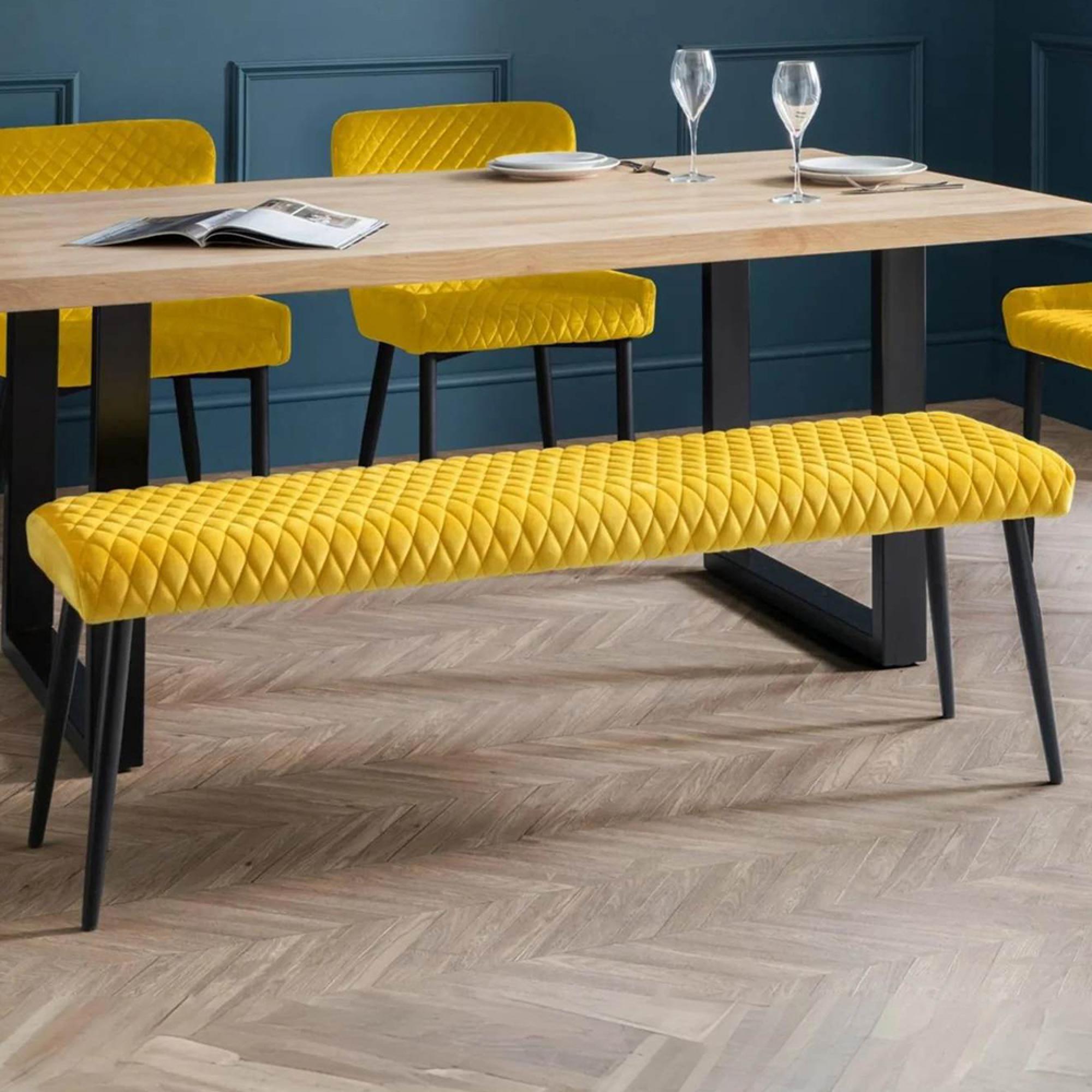 Luxe Dining Bench - Mustard Velvet and Black - Fabric and Metal