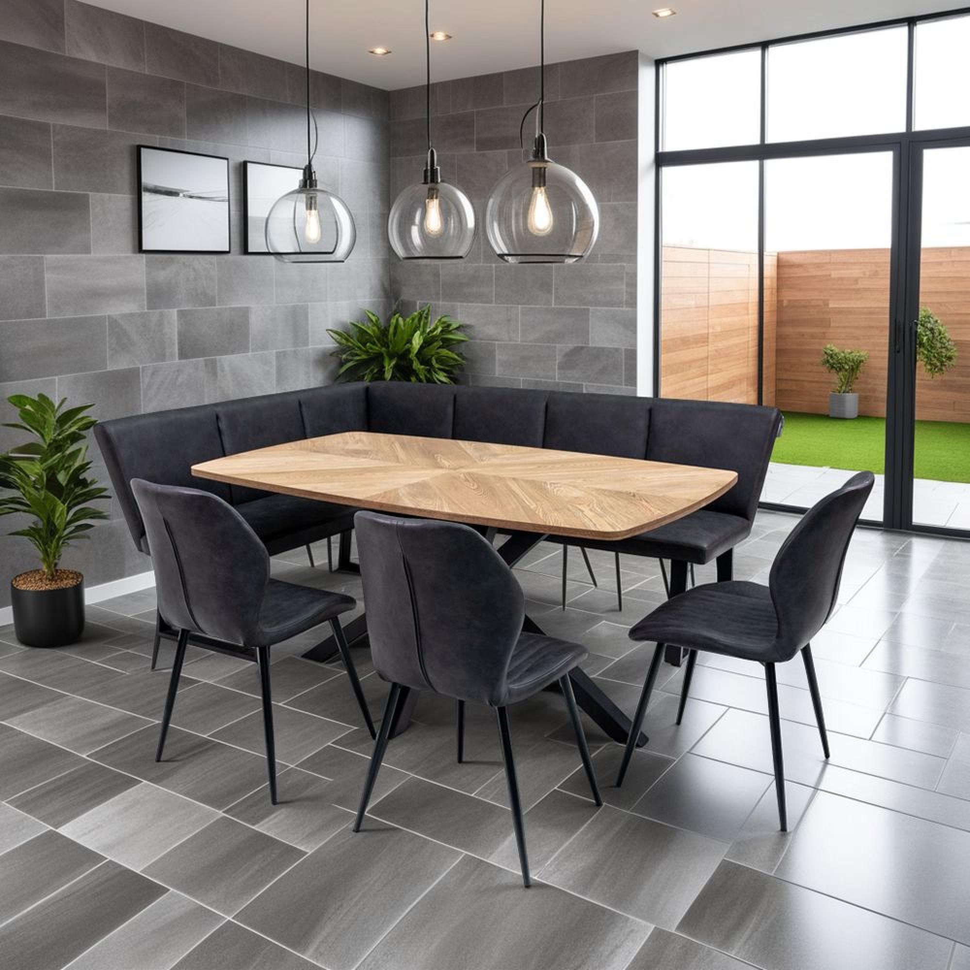 Franklin Corner Dining Bench - Charcoal Faux Leather