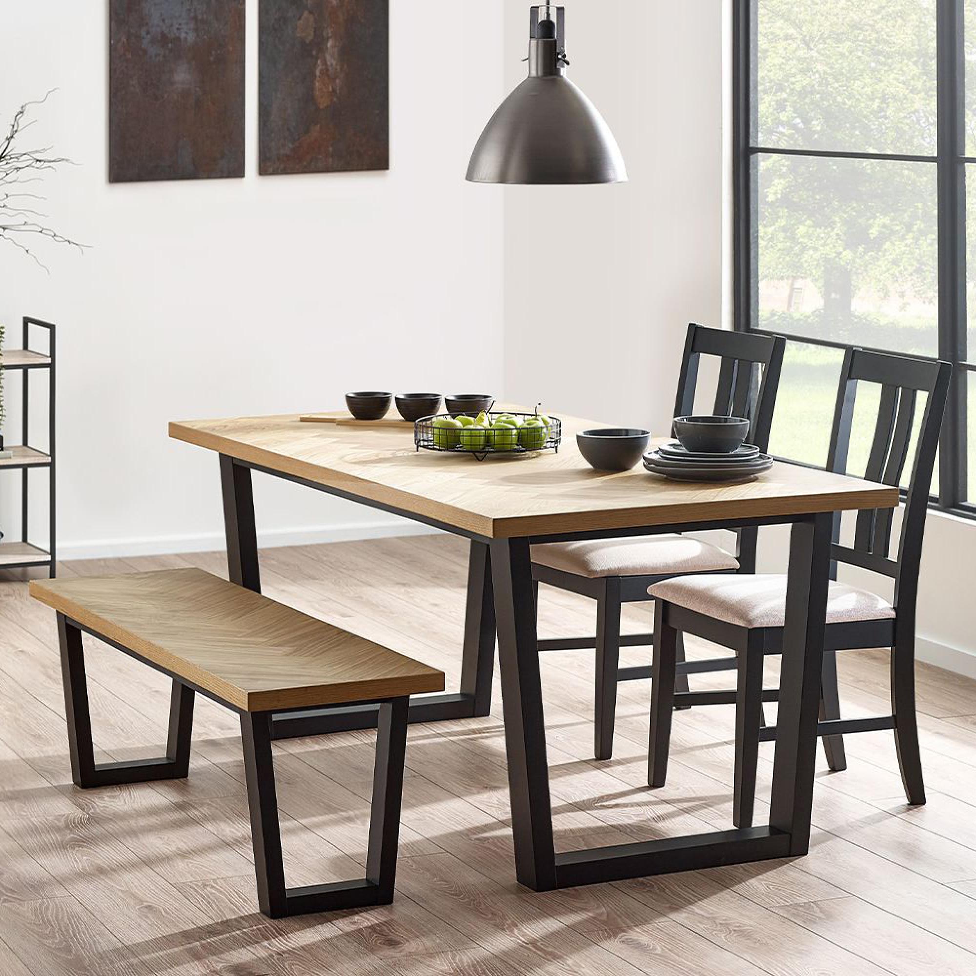 Hilton Dining Bench - Herringbone - Oak