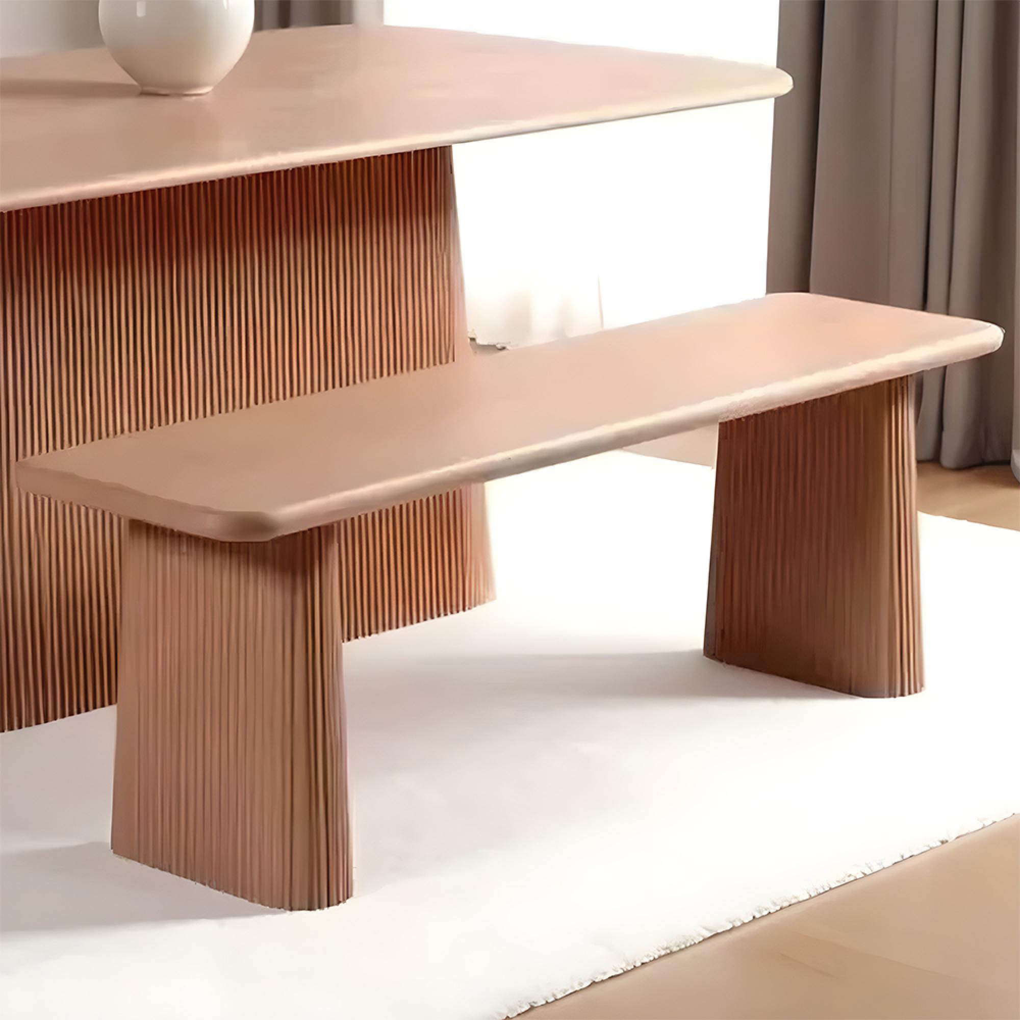 Indus Dining Bench - Fluted - Pale Taupe - Mango Wood