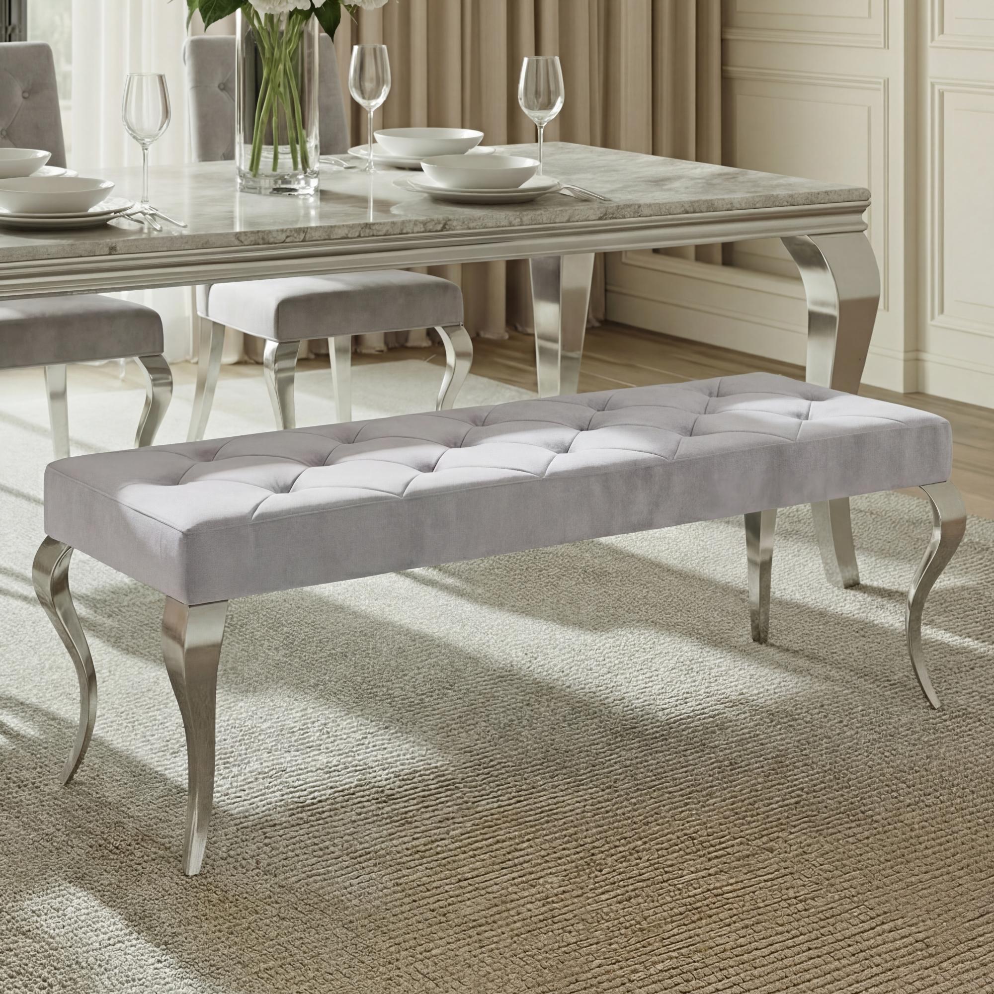 Louis Grey Velvet Fabric 170cm Dining Bench