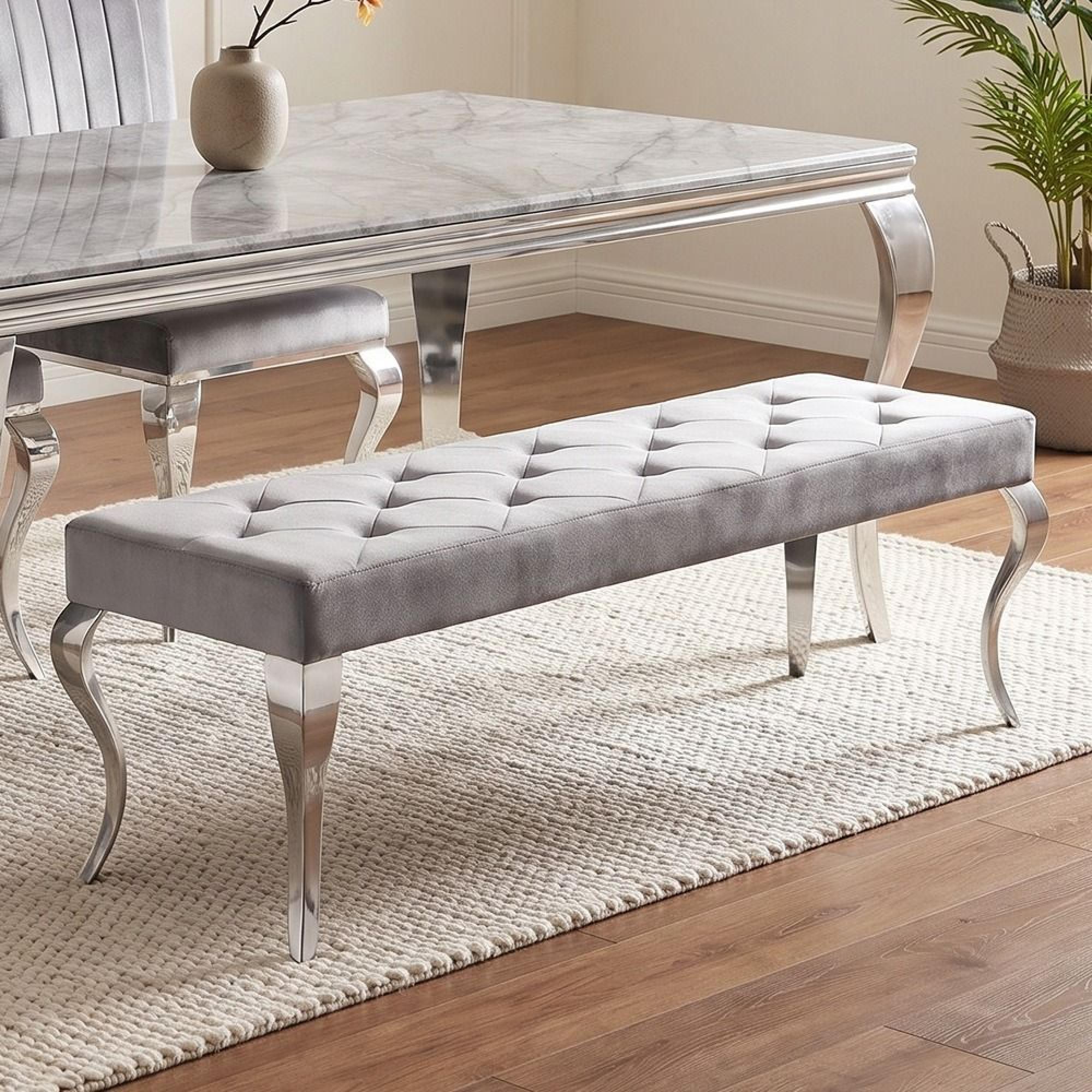 Louis Grey Velvet Fabric Dining 170cm Bench