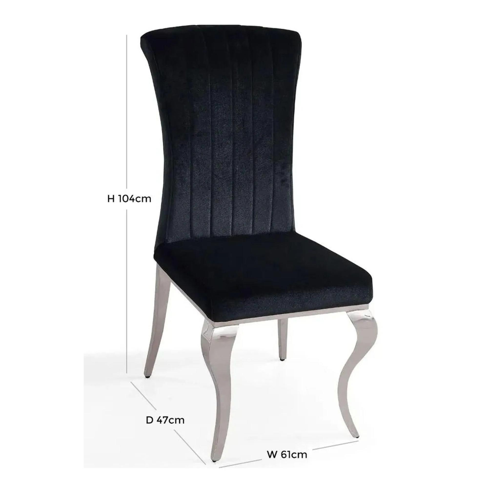 Louis Dining Chair - Black Velvet Fabric - Chrome Legs
