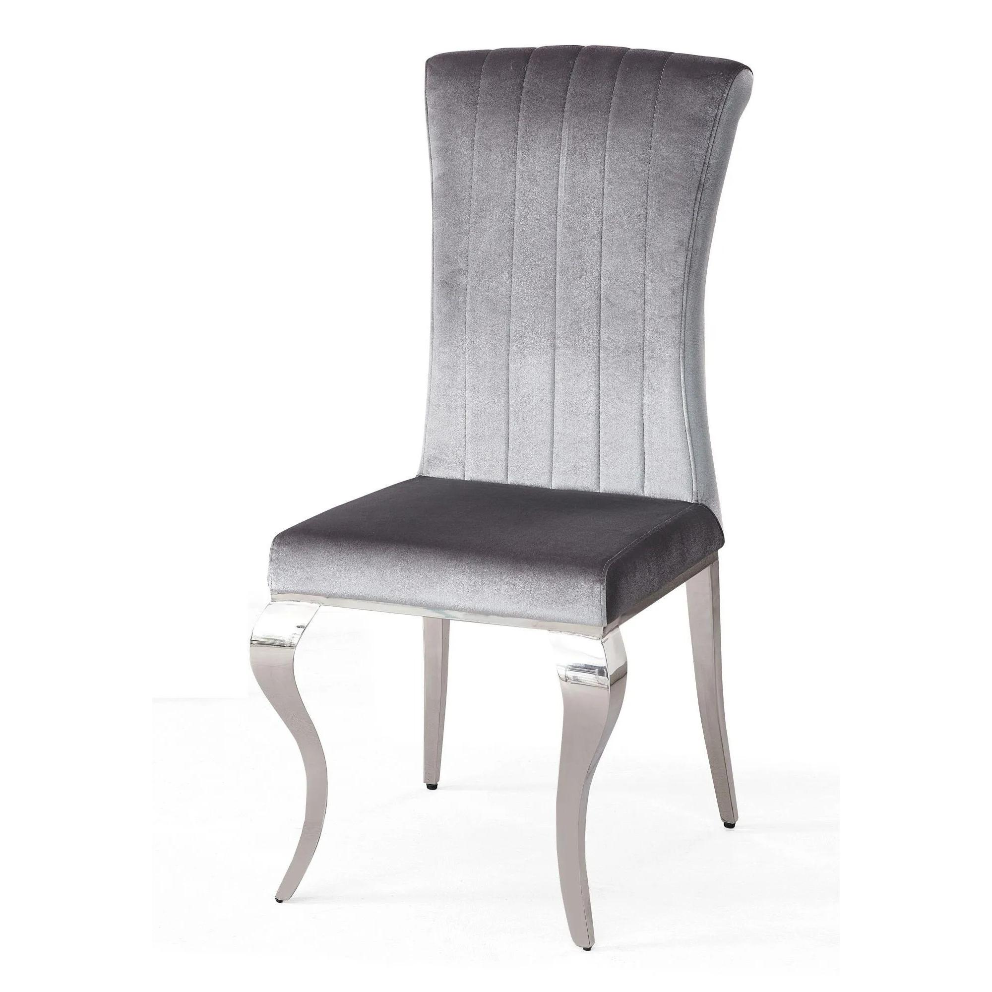 Louis Dining Chair - Grey Velvet Fabric - Chrome Legs