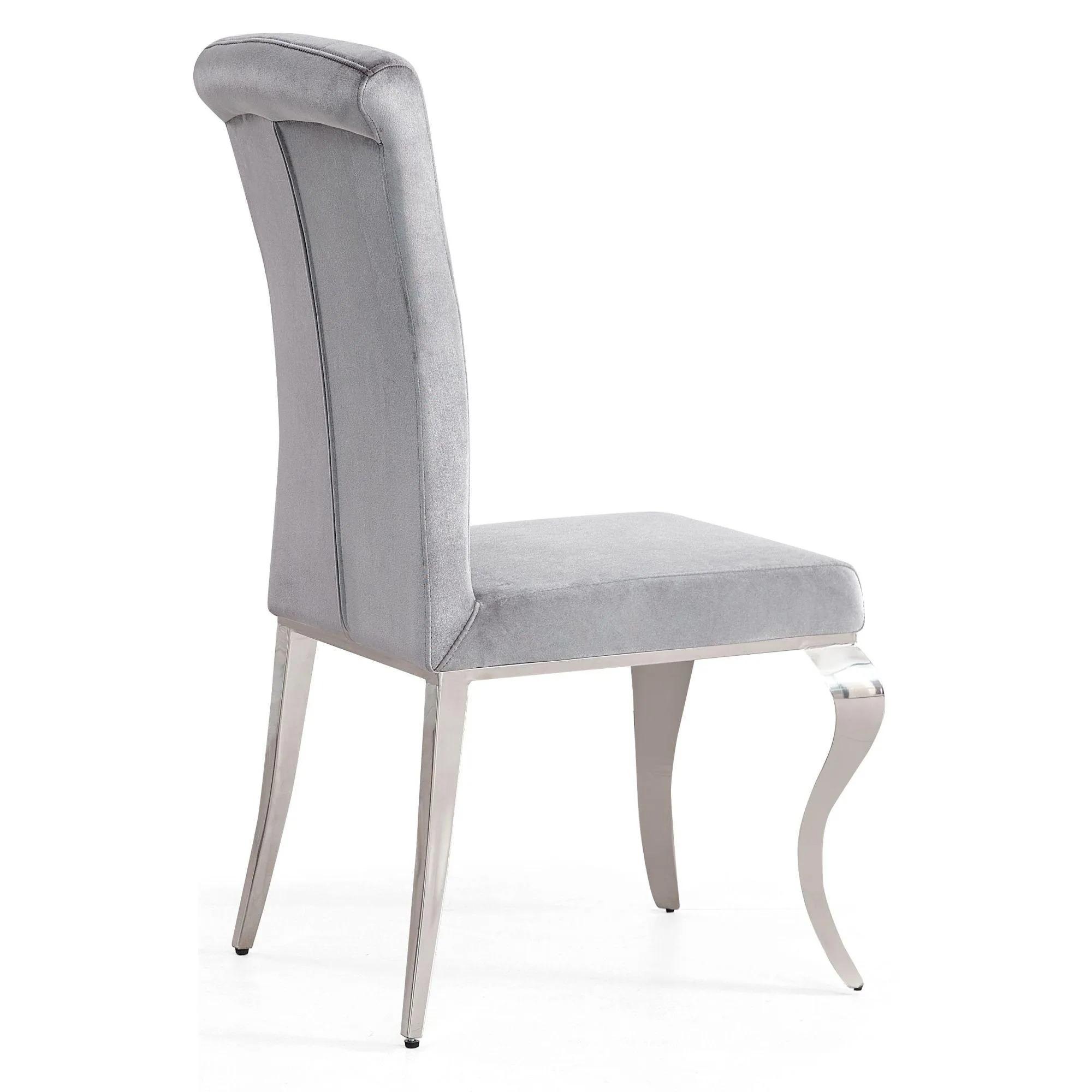 Louis Dining Chair - Grey Velvet Fabric - Chrome Legs