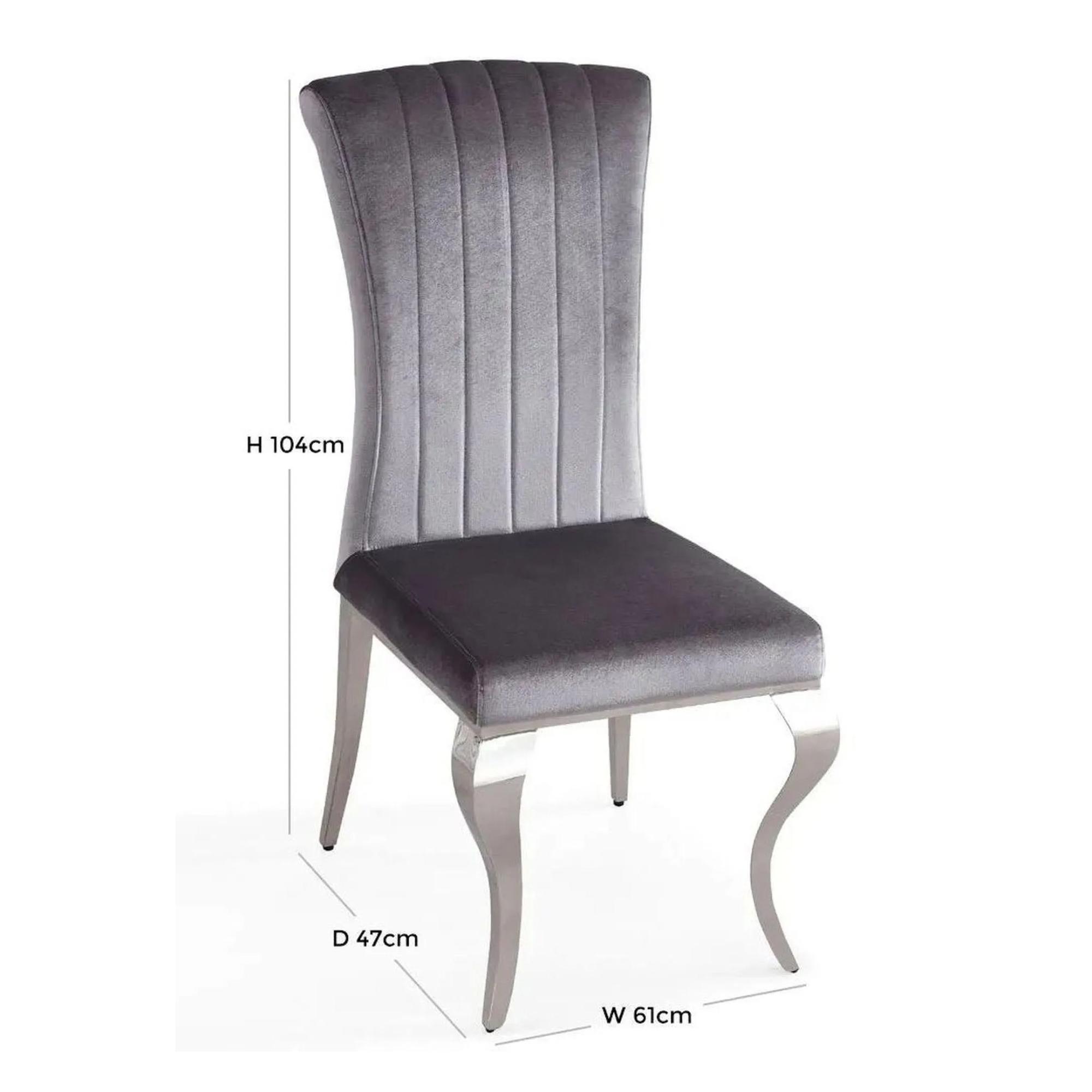 Louis Dining Chair - Grey Velvet Fabric - Chrome Legs