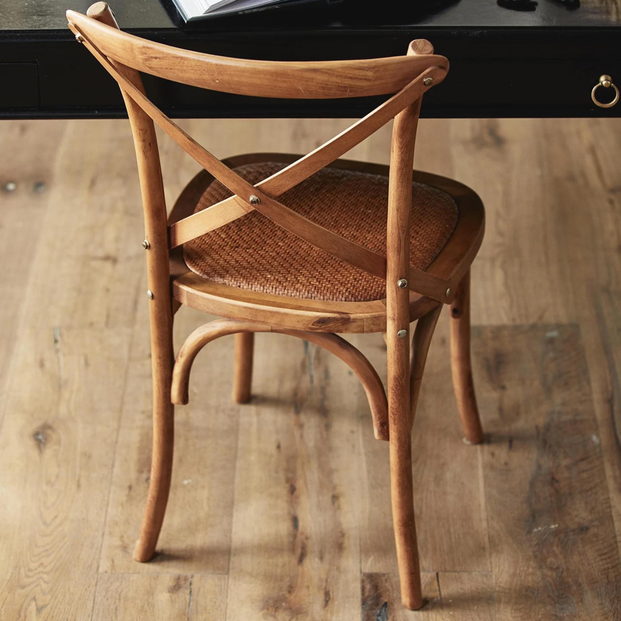 Dining Chairs - Set of 2 - Cross Back - Rattan - Oak