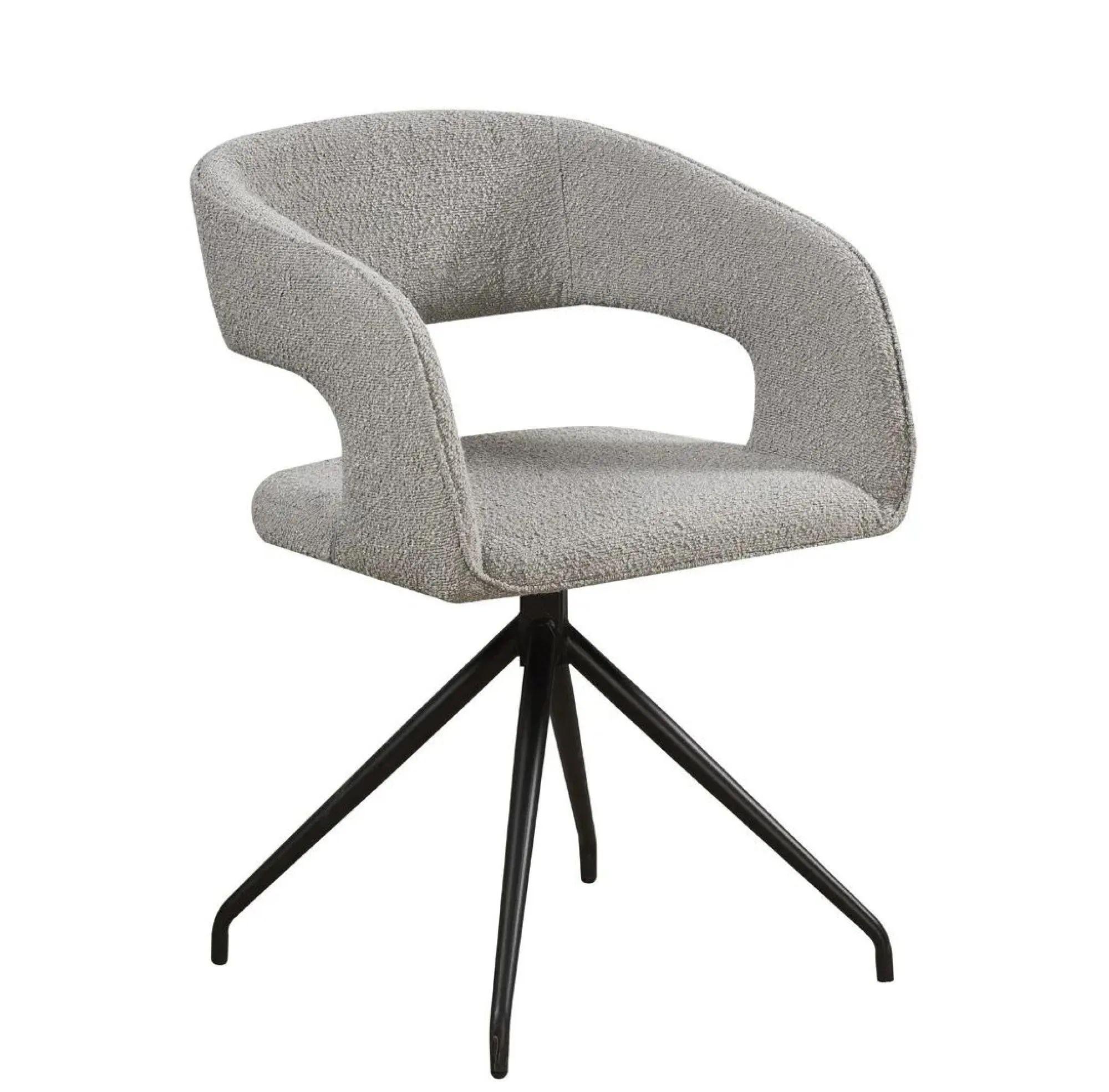 Clearance - Swivel Dining Chair - Set of 2 - Light Grey Boucle Fabric - Black Metal Leg - FSS15615