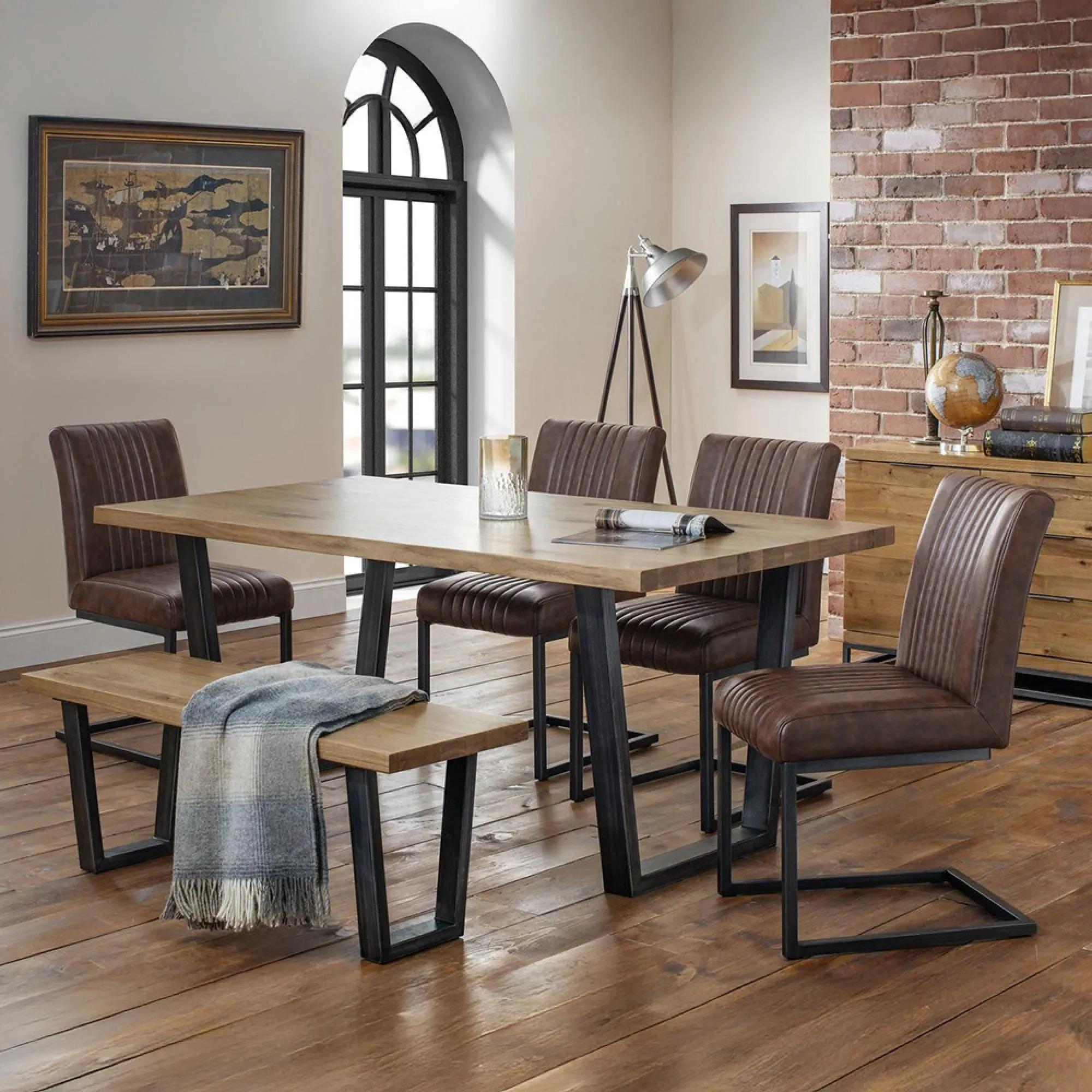 Brooklyn Cantilever Dining Chair - Set of 2 - Brown Faux Leather