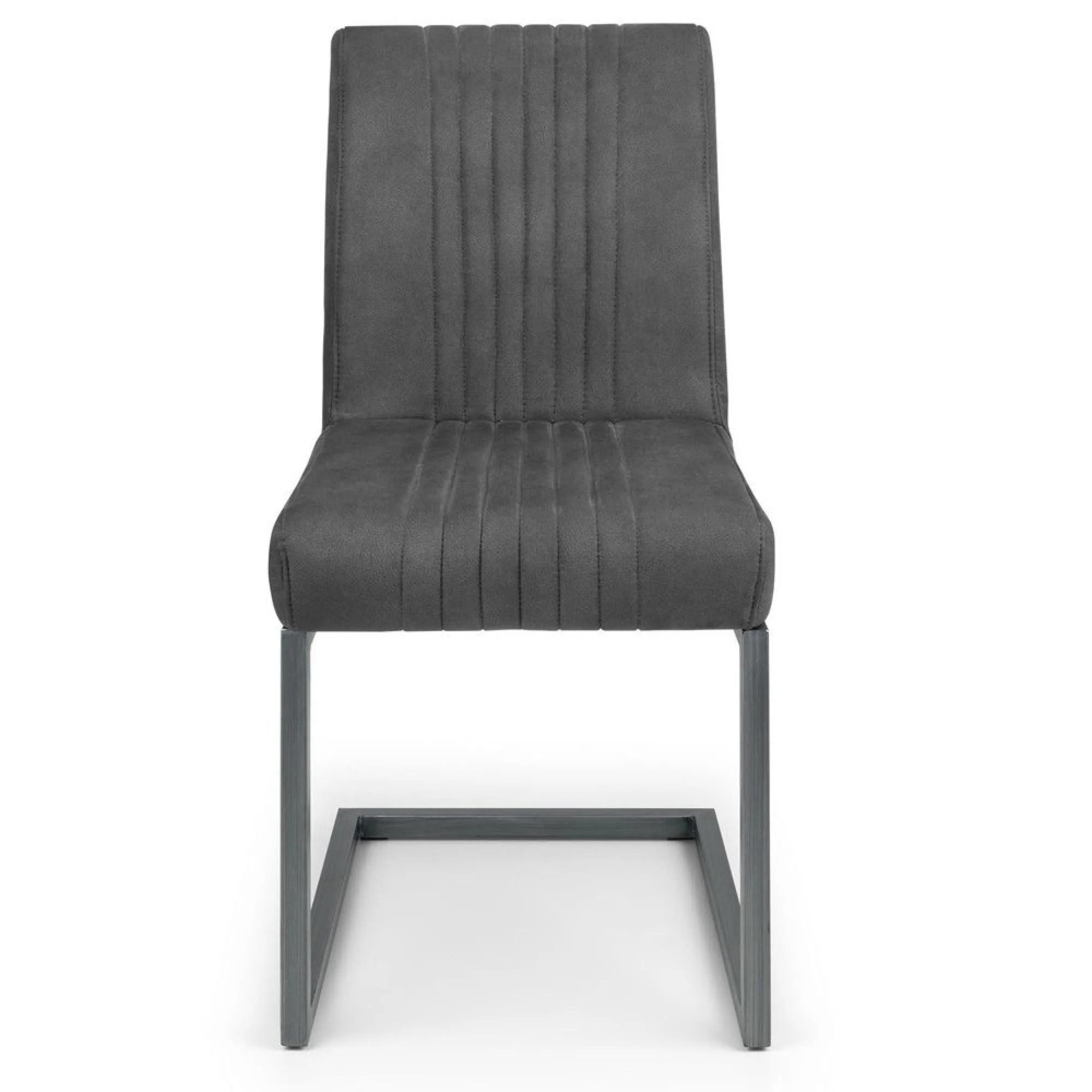 Brooklyn Cantilever Dining Chair - Set of 2 - Charcoal Grey Suede Fabric