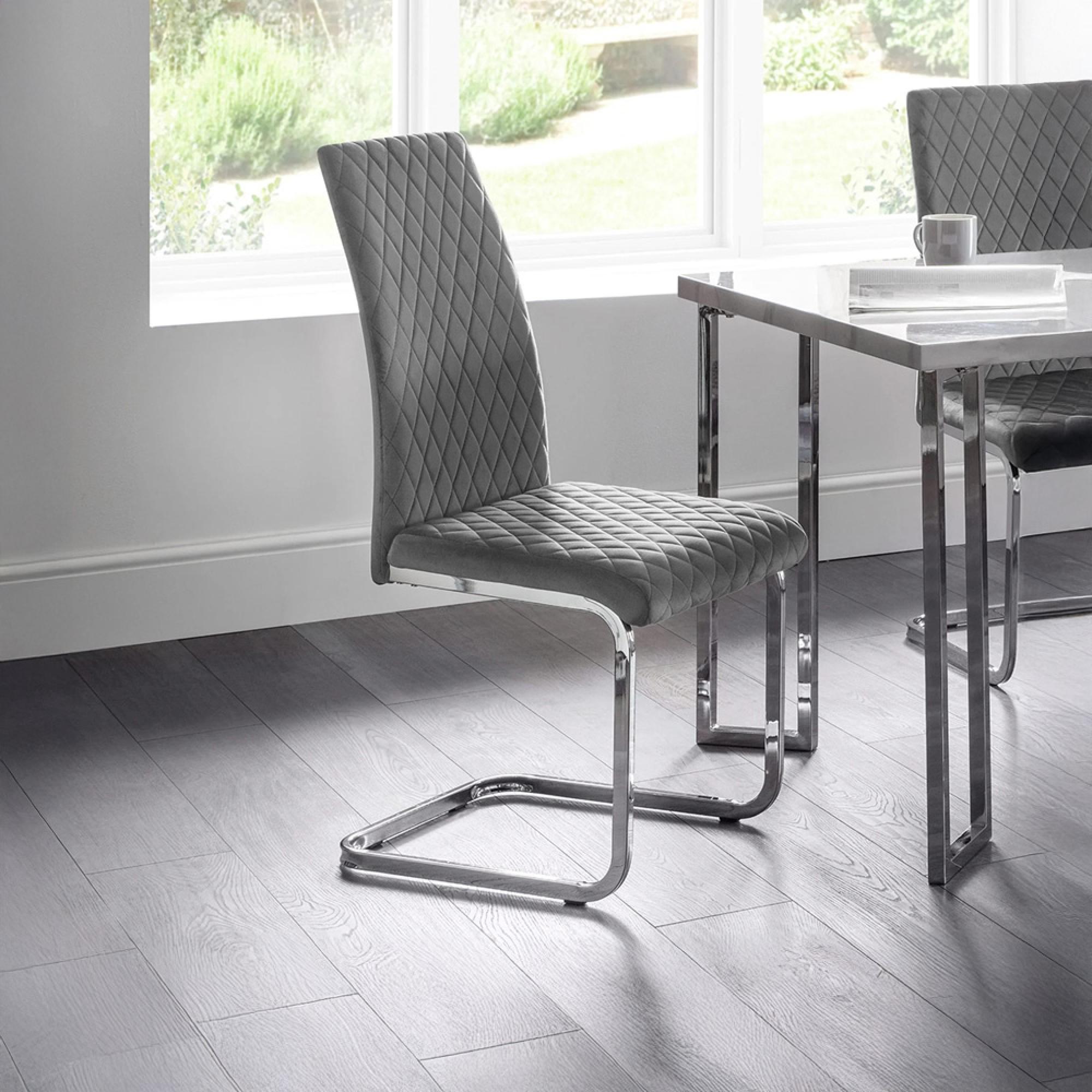 Calabria Cantilever Dining Chair - Set of 4 - Grey Fabric