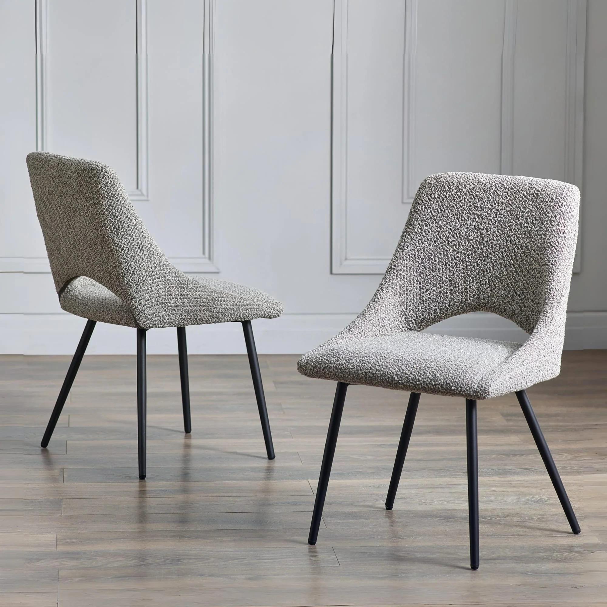 Iris Dining Chair - Set of 2 - Grey Boucle Fabric
