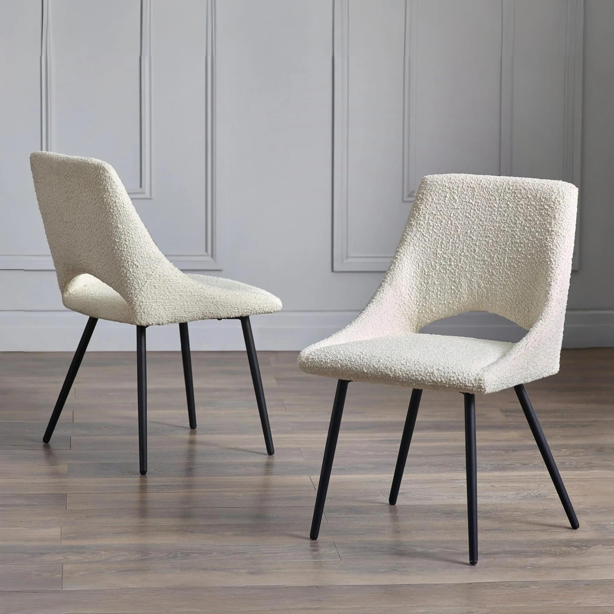 Iris Dining Chair - Set of 2 - Ivory Boucle Fabric