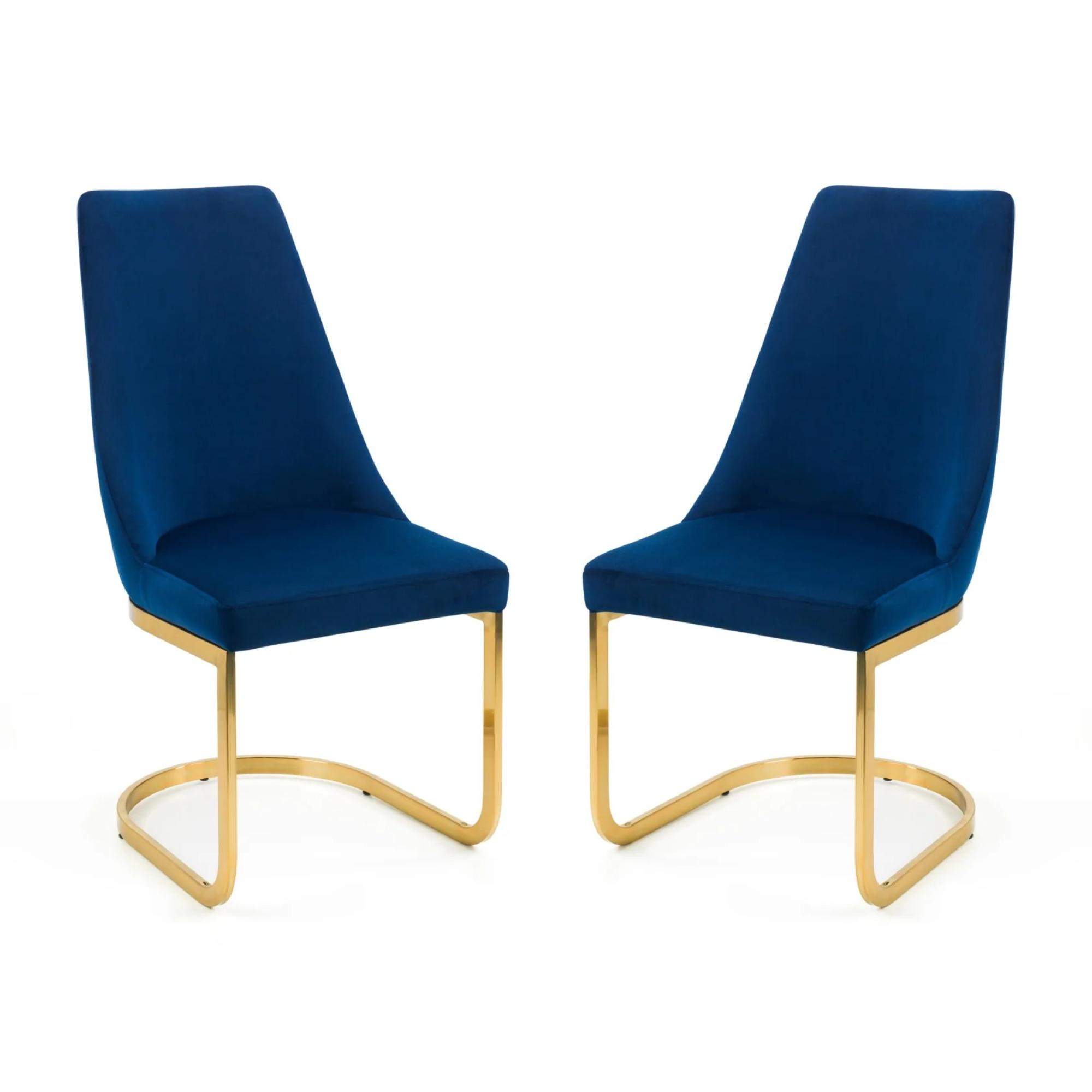 Vittoria Cantilever Dining Chair - Set of 2 - Blue Fabric