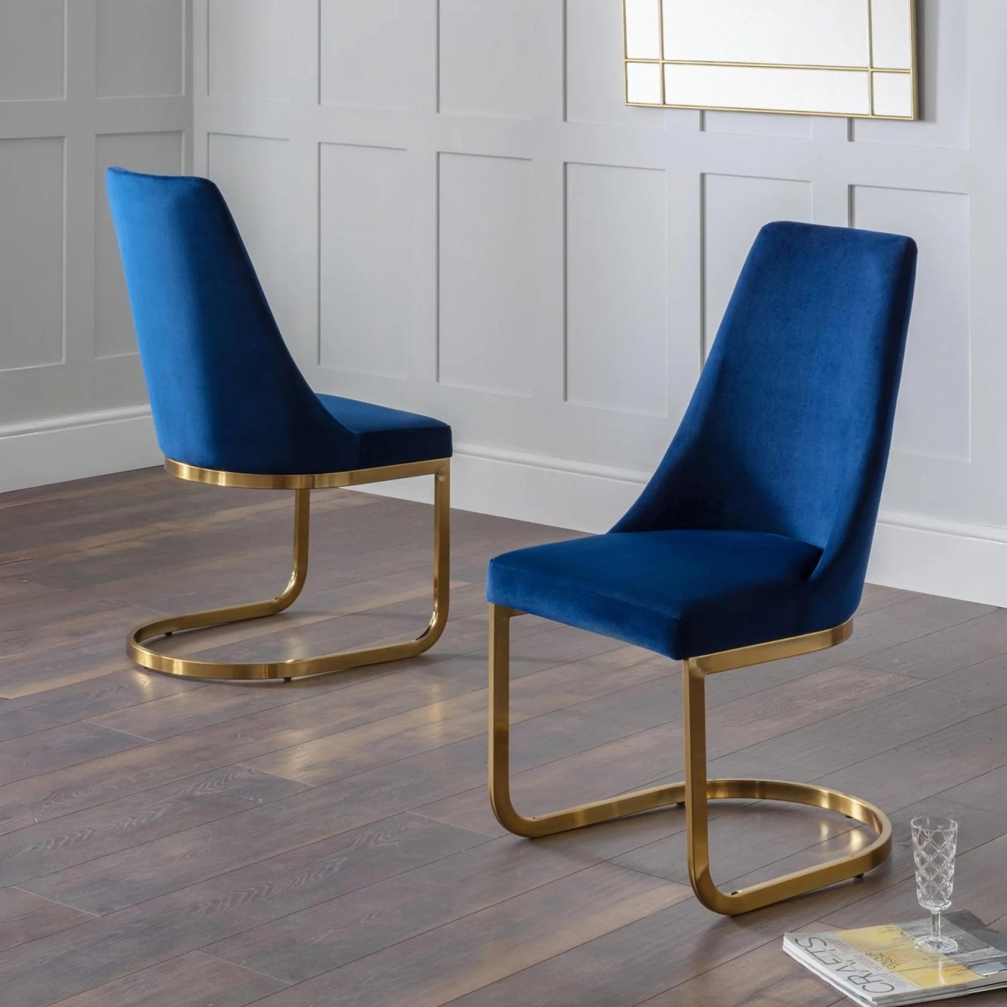 Vittoria Cantilever Dining Chair - Set of 2 - Blue Fabric