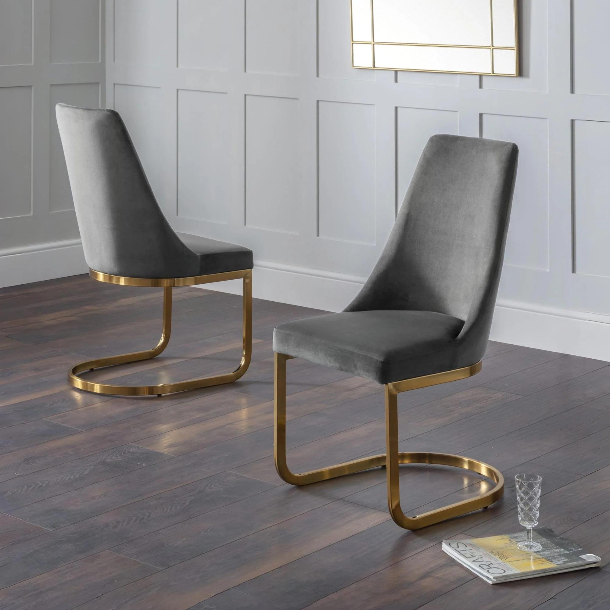 Vittoria Cantilever Dining Chair - Set of 2 - Grey Fabric