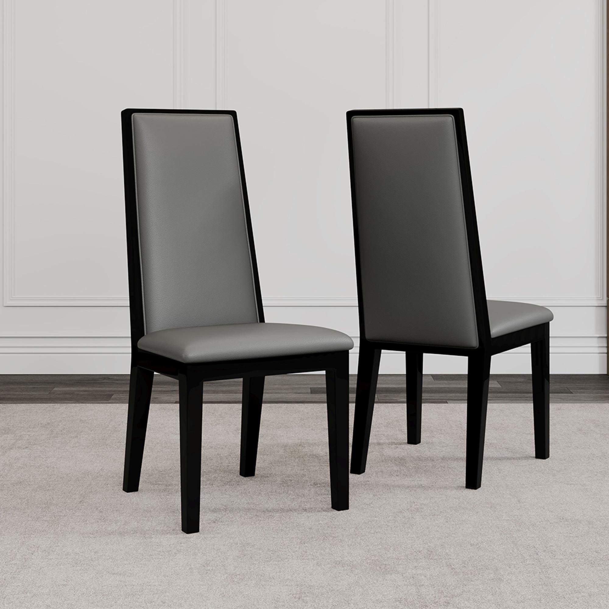 Elite Dining Chair - High Back - Grey Leather - Black Legs