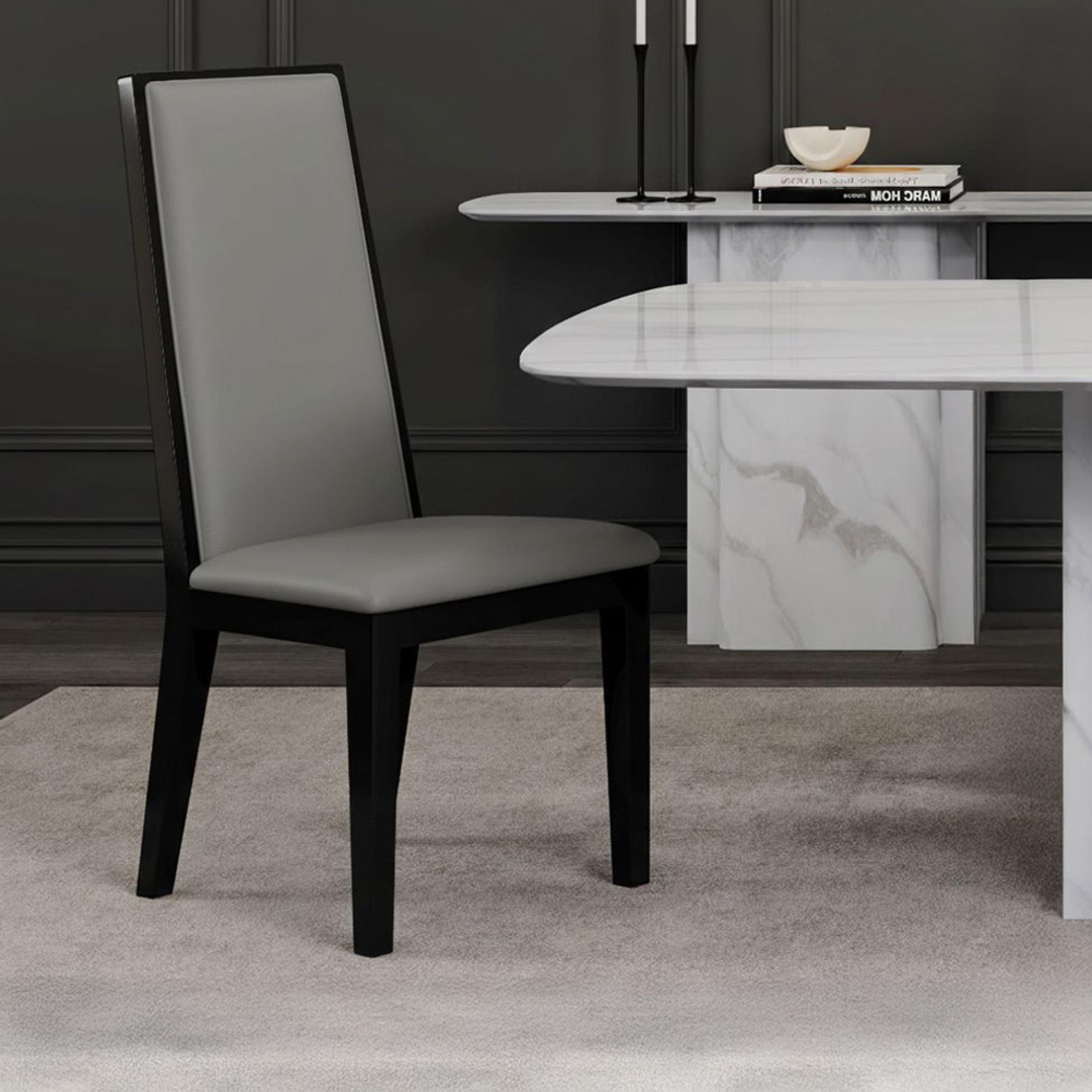 Elite Grey Leather High Back Dining Chair with Black Legs