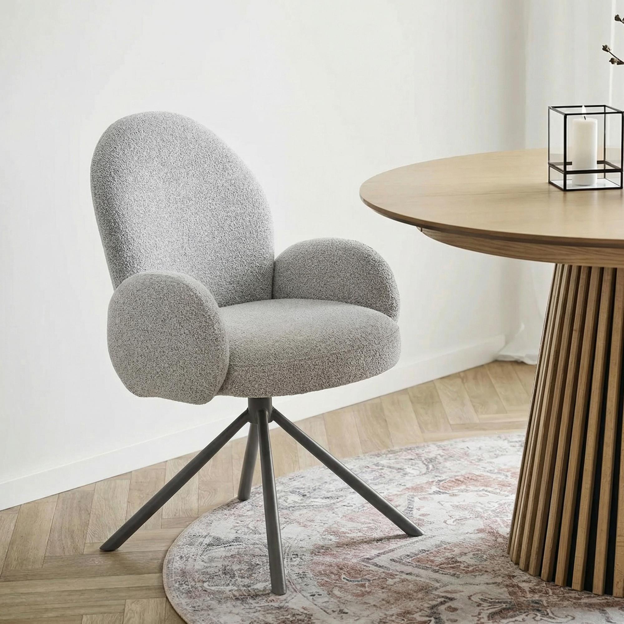 Lana Dining Chair - Set of 2 - Sand Boucle Fabric - Swivel