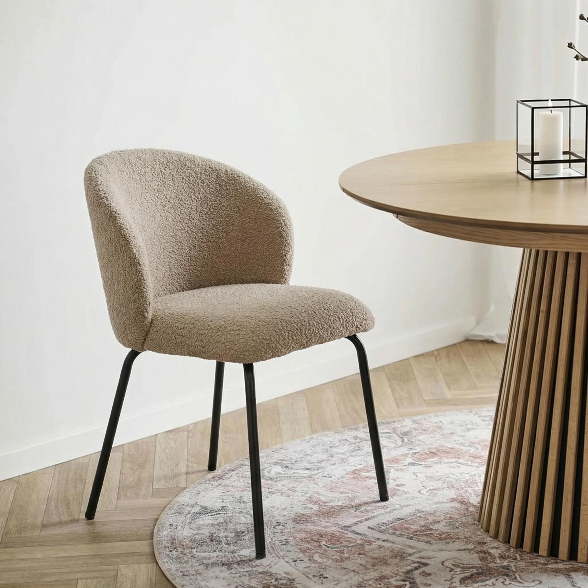 Safira Dining Chair - Set of 2 - Beige Boucle Fabric