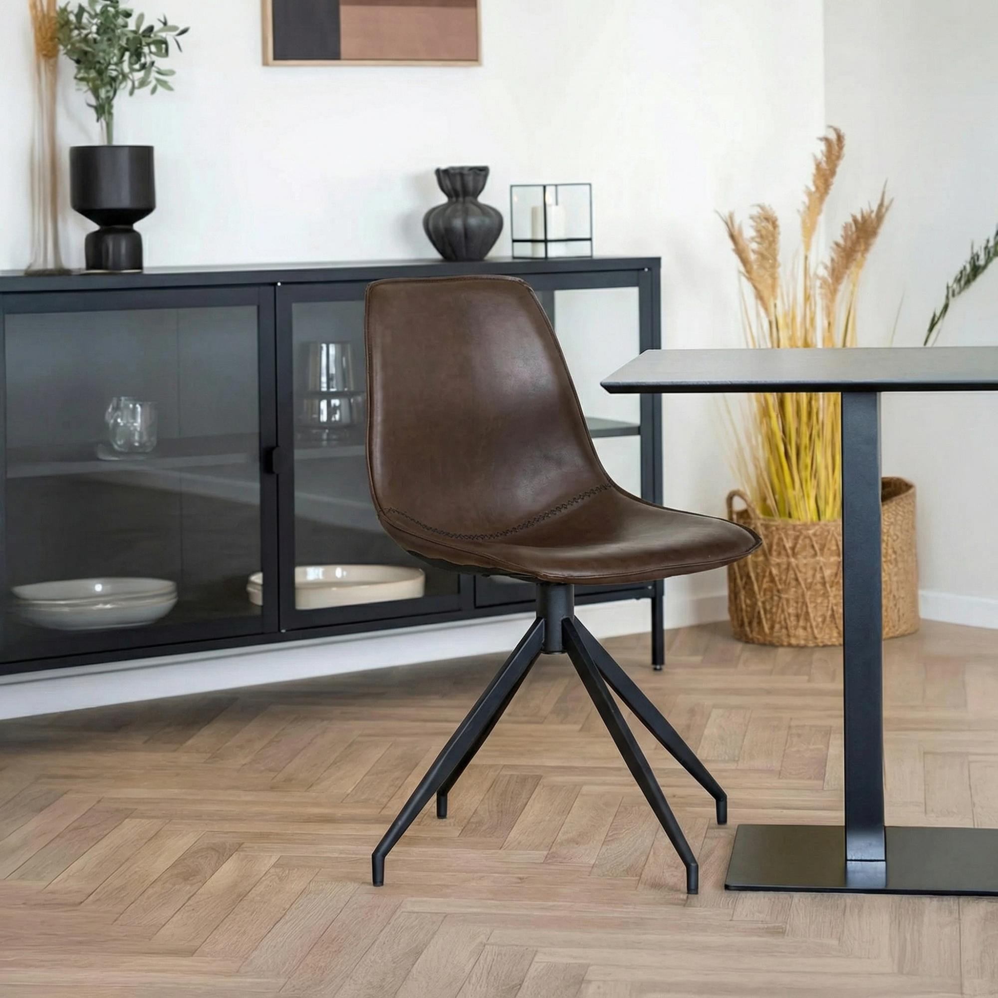 Monaco Dining Chair - Set of 2 - Dark Brown - Faux Leather - Swivel