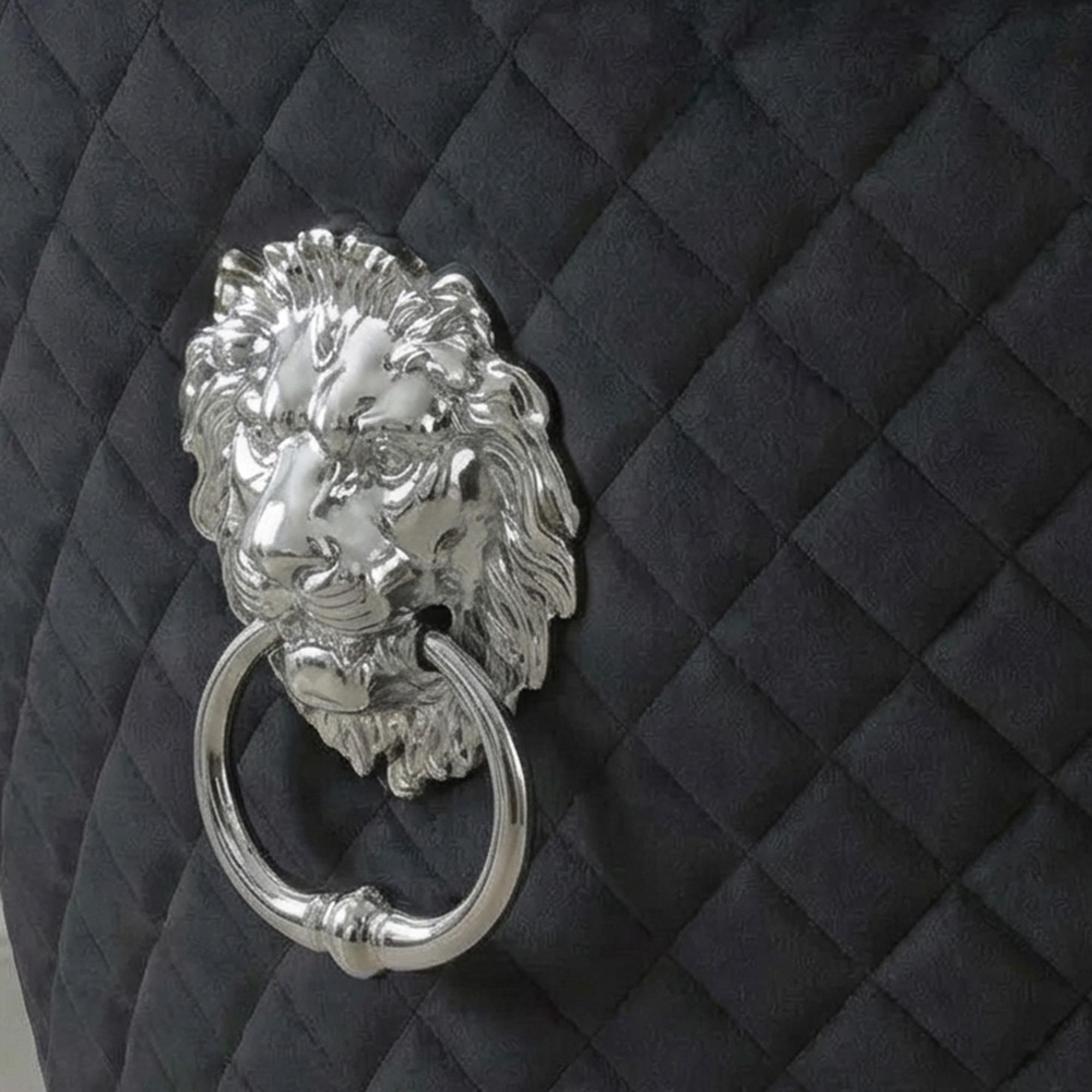 Lion Knocker Back Dining Chair - Black Velvet Fabric - Chrome Legs