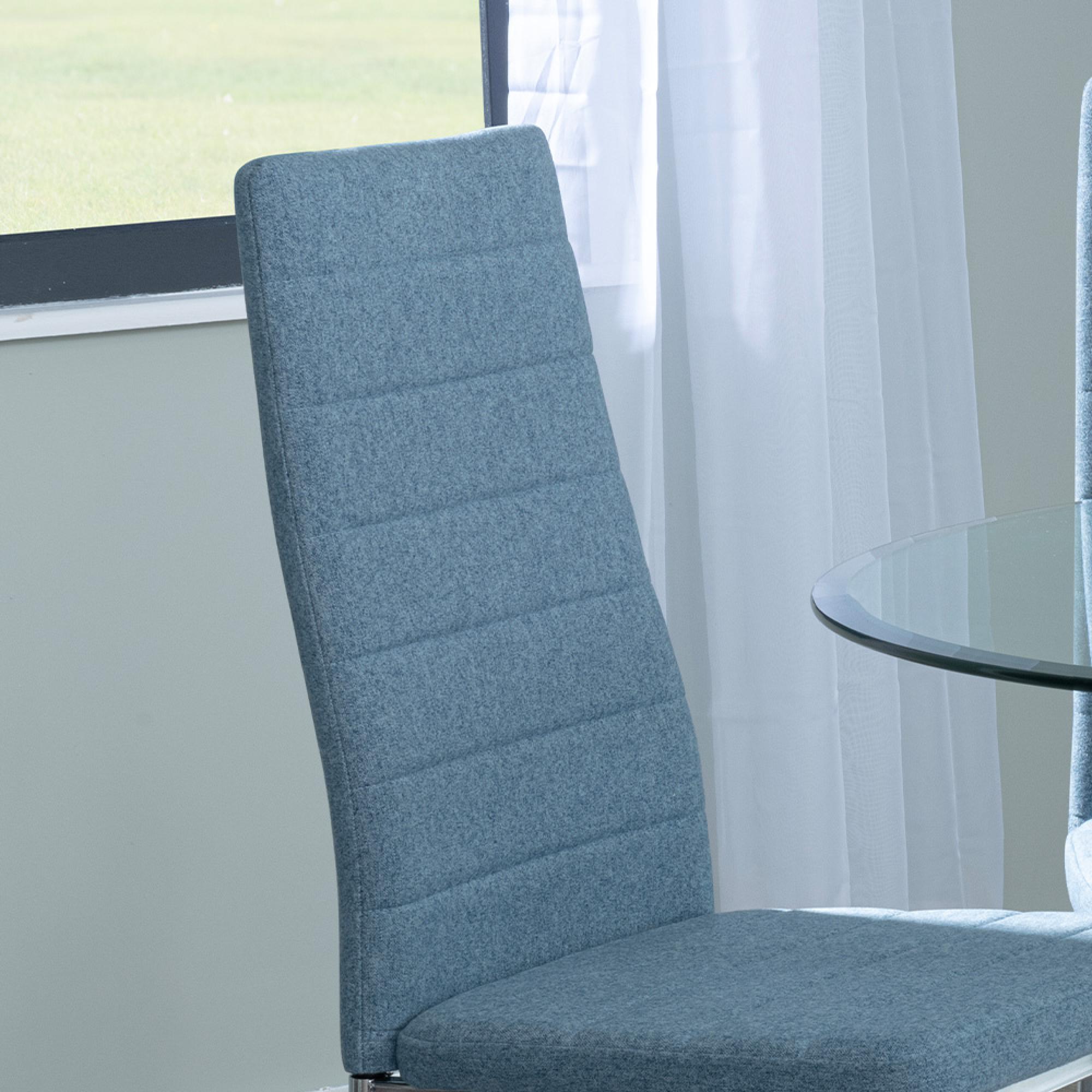 Clearance - Lido Dining Chair - Blue Fabric - Chrome Legs