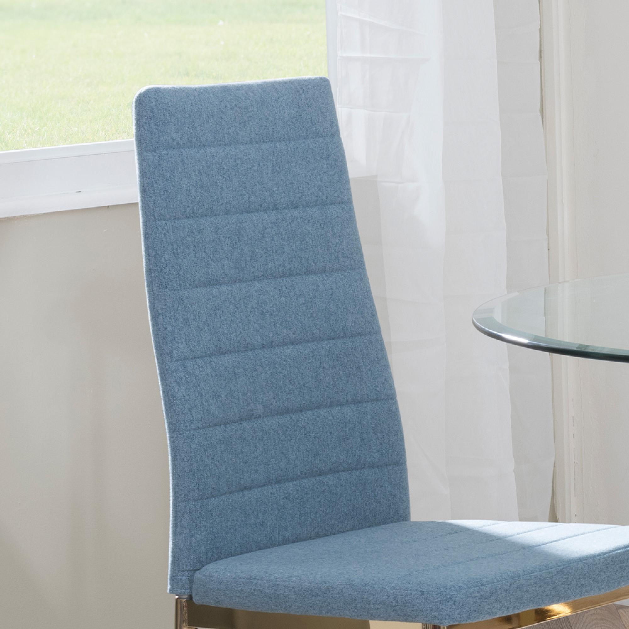 Clearance - Lido Dining Chair - Blue Fabric - Gold Legs