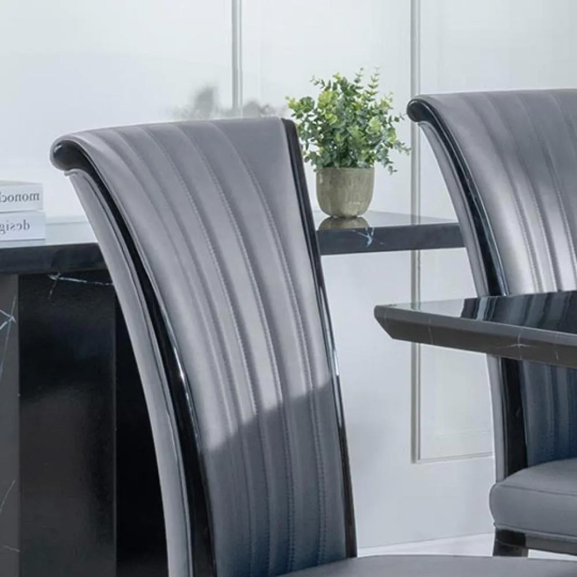 Cadiz Dining Chair - Large High Back - Grey Leather - Black Legs