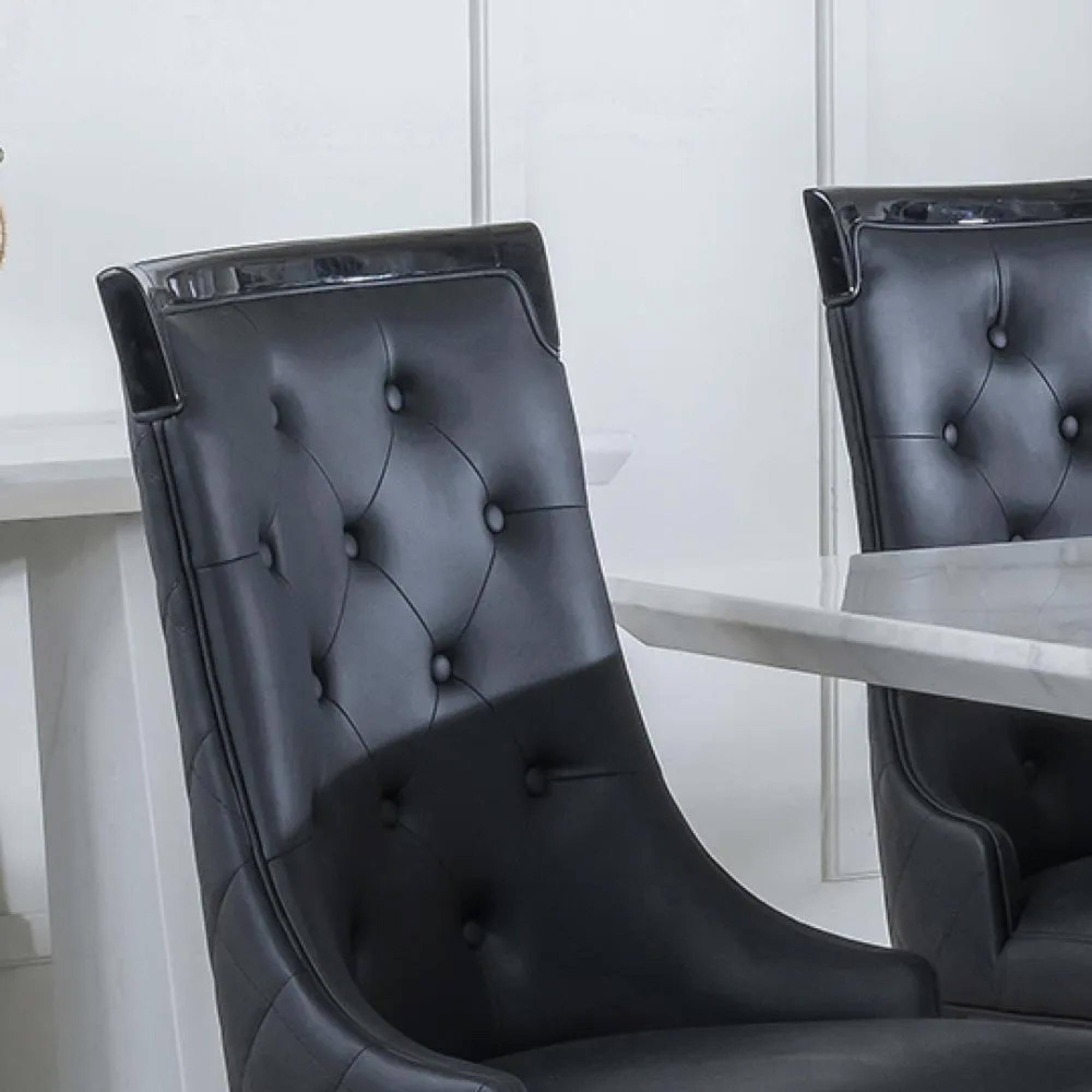 Carmela Dining Chair - Large High Back - Black Leather - Black Legs