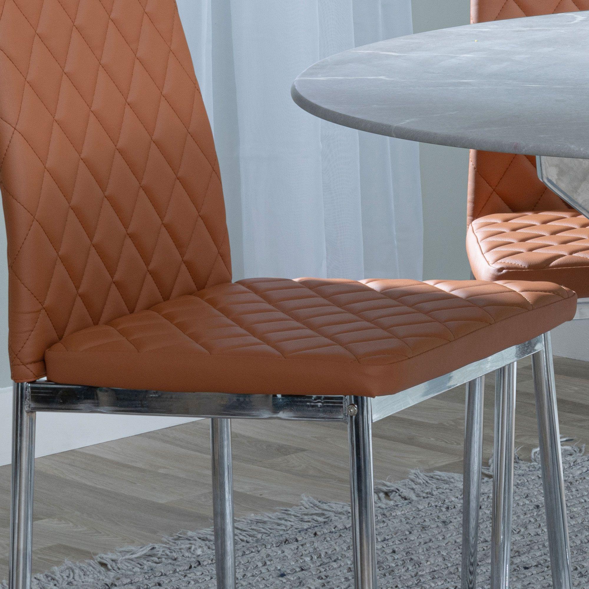 Clearance - Metro Dining Chair - Burnt Orange Leather - Chrome Metal Legs