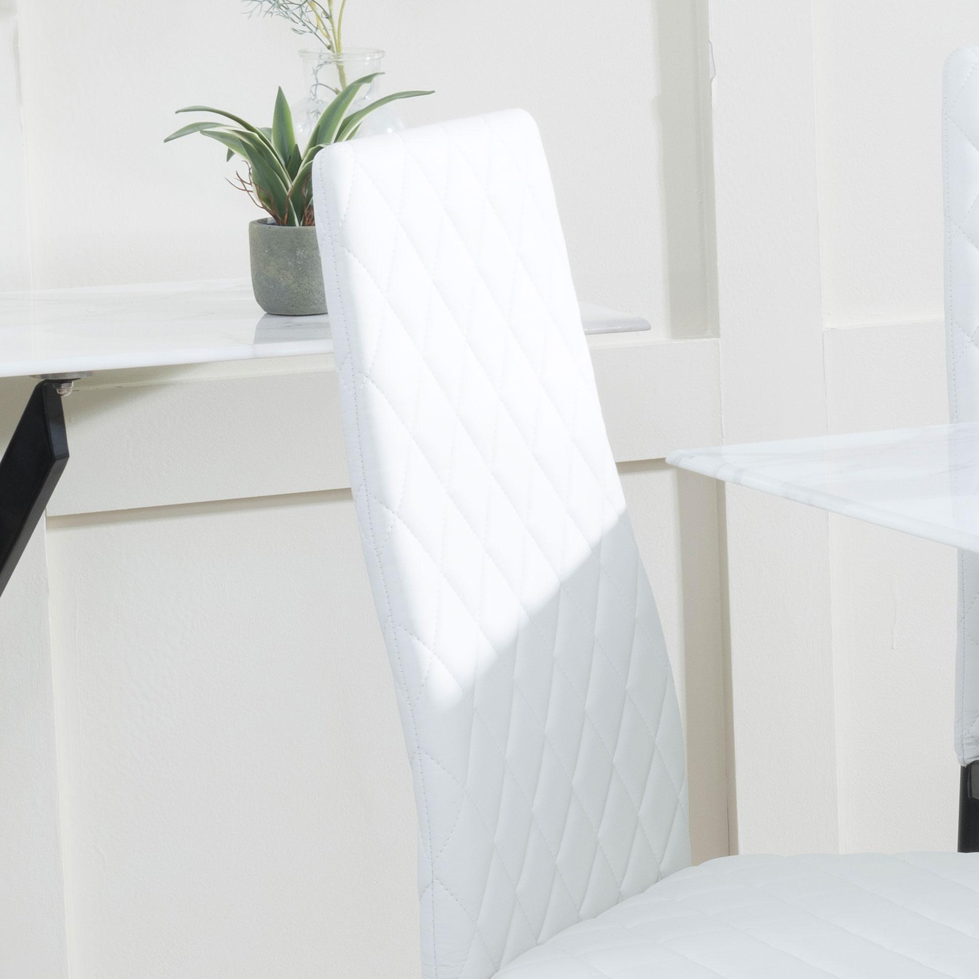 Clearance - Metro Dining Chair - White Leather - Black Metal Legs