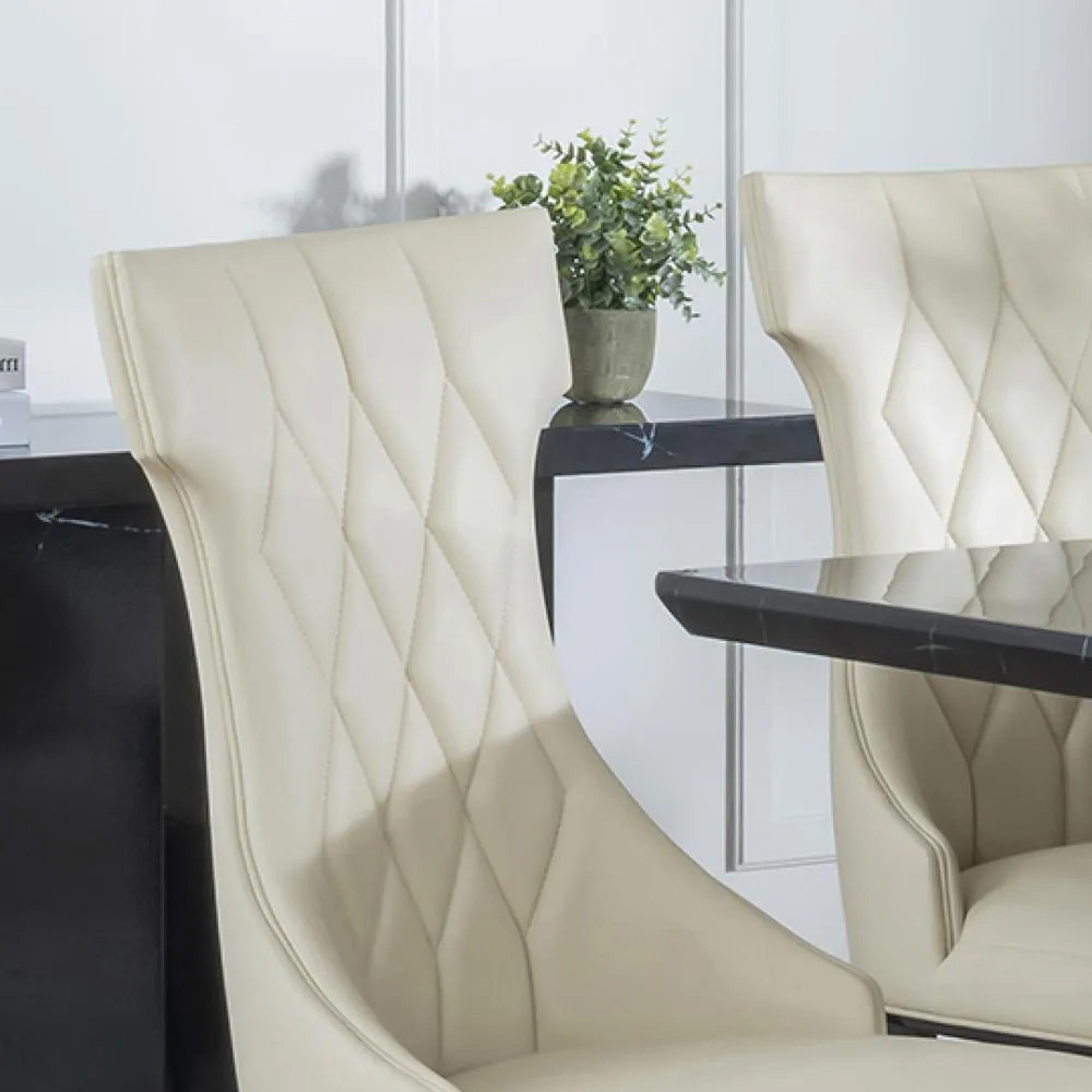 Mimi Dining Chair - Large High Back - Cream Leather - Black Legs