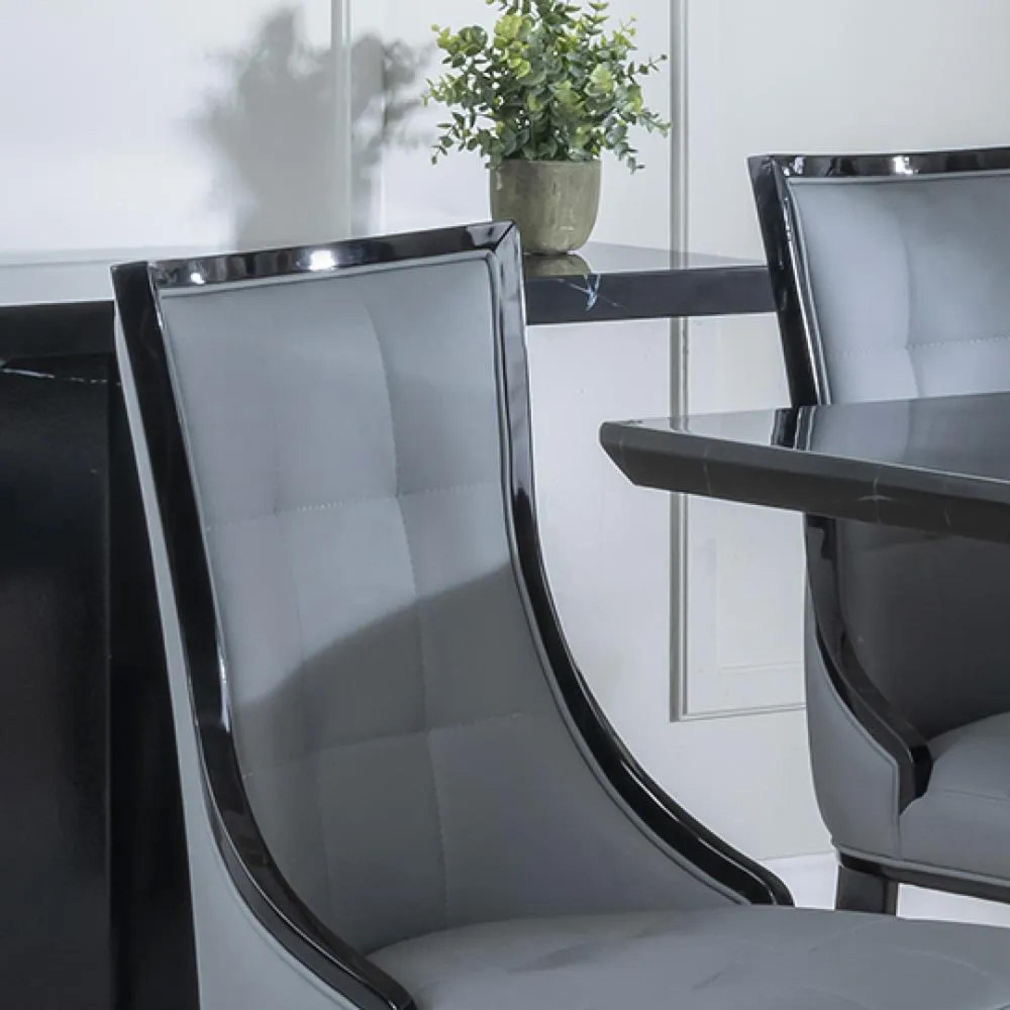 Paris Dining Chair - Grey Leather - Black Legs