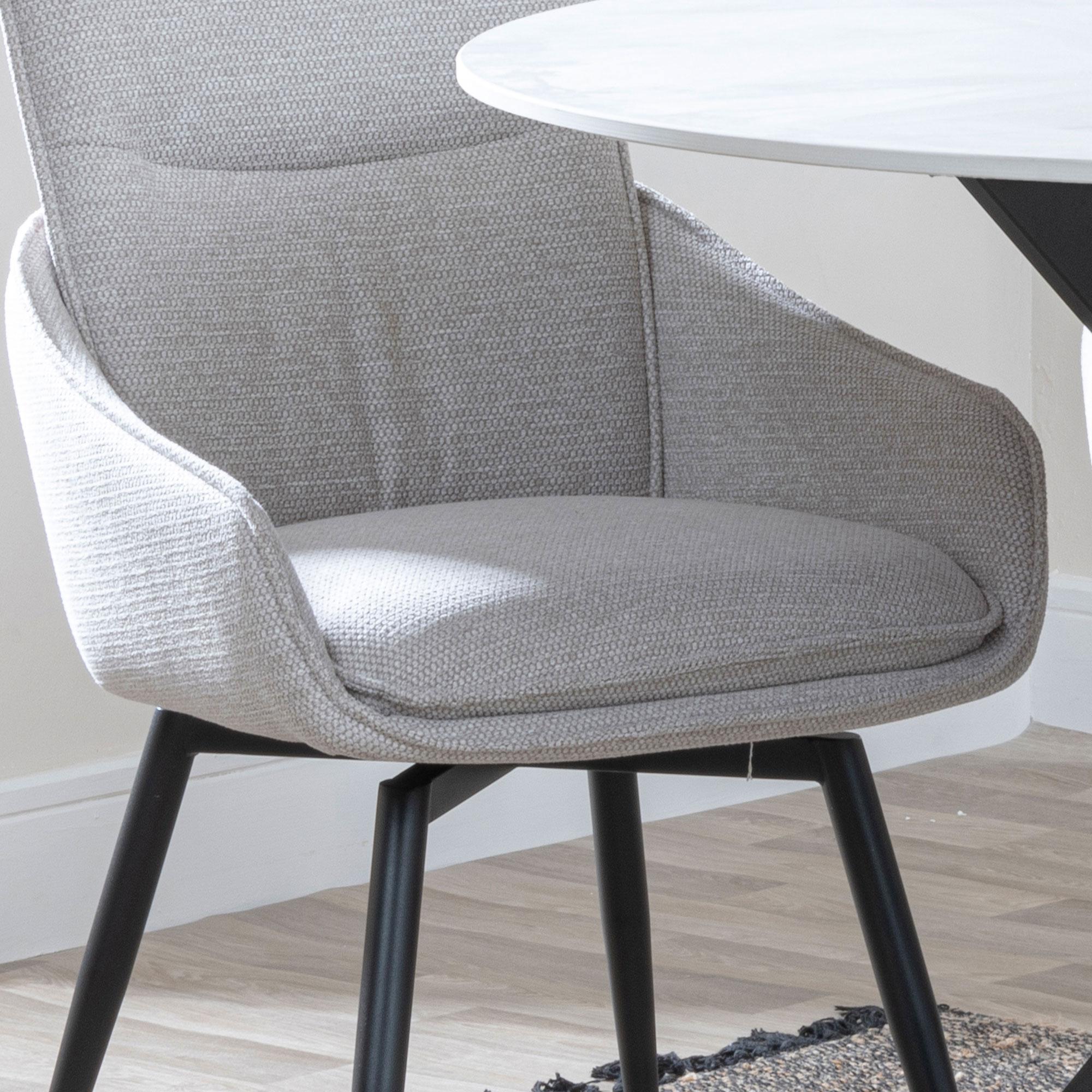 Ace Dining Chair - Swivel - Beige Fabric - Black Legs
