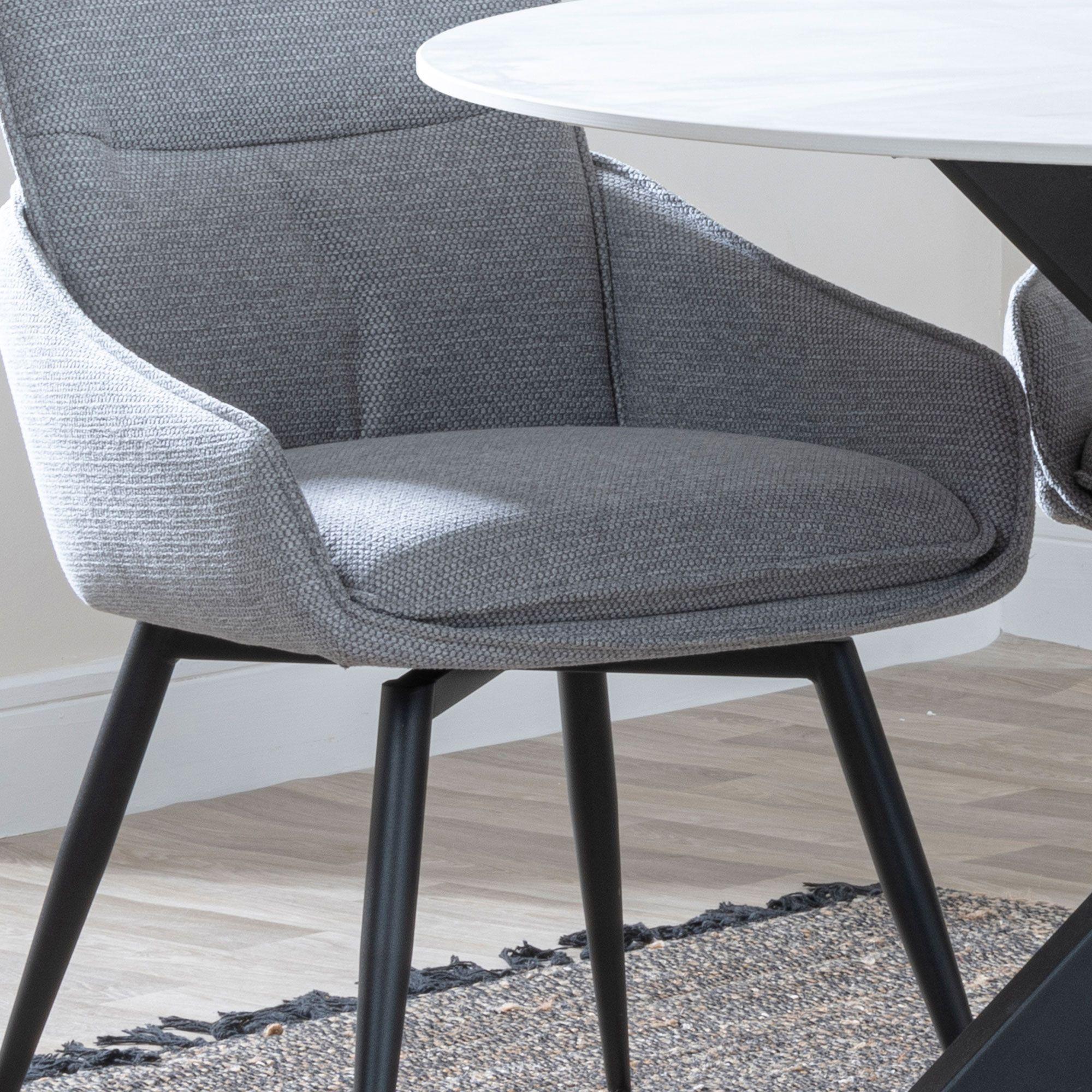 Ace Dining Chair - Swivel - Grey Fabric - Black Legs